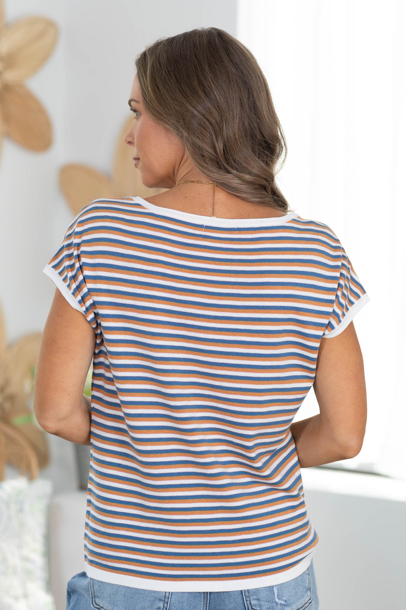 Staccato Blue And Copper Stripe Knit Tee