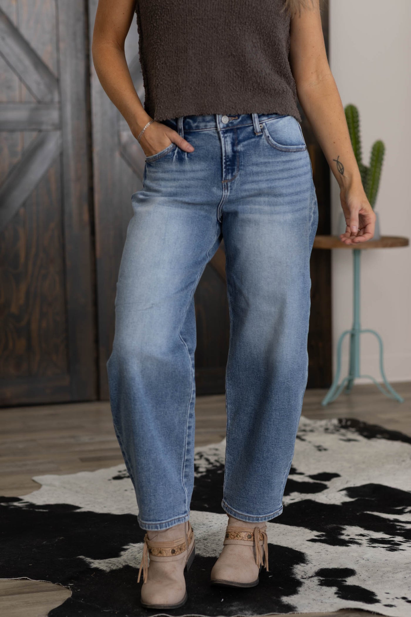 J21 High Rise Medium Wash Barrel Jeans