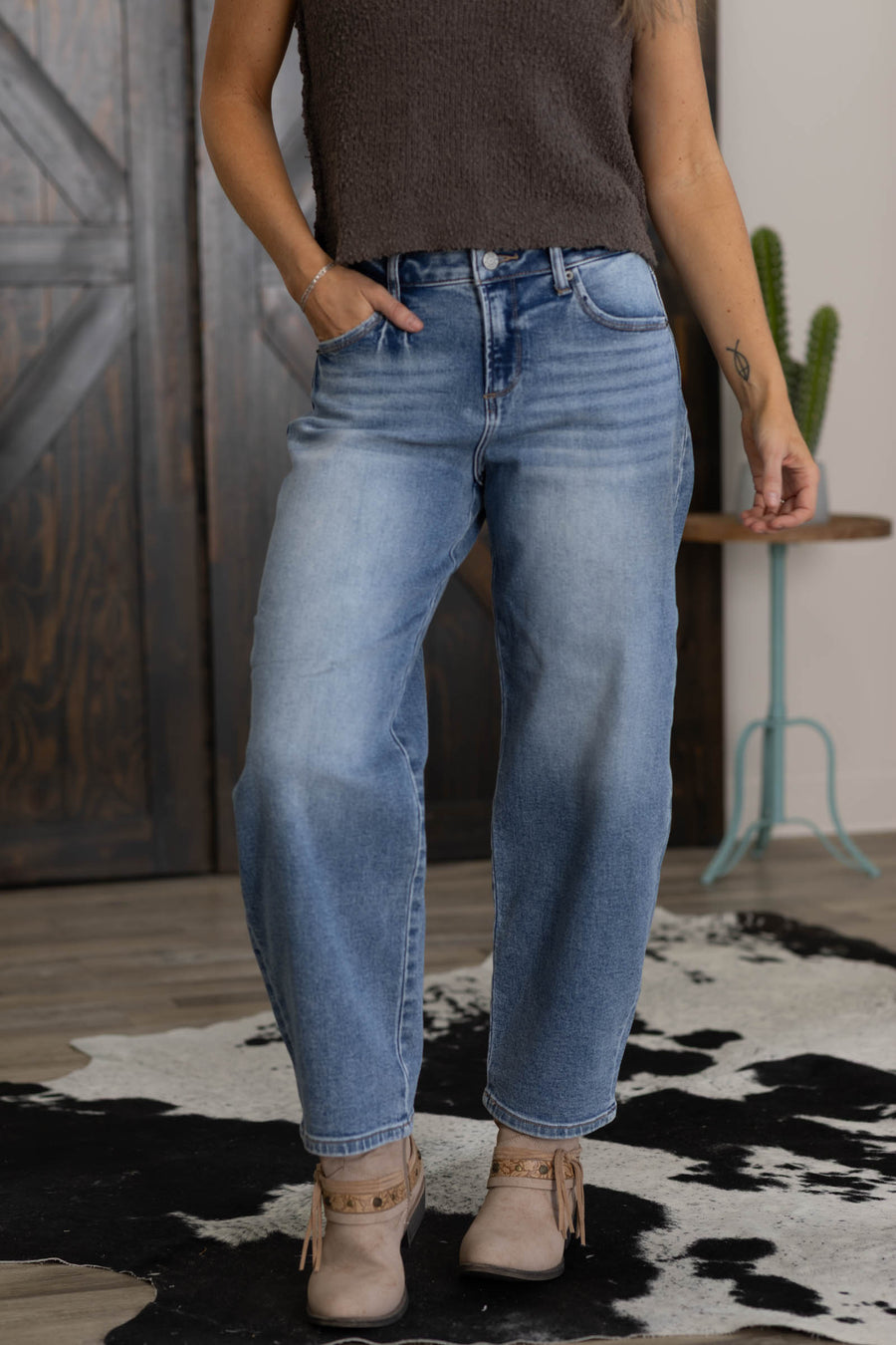 J21 High Rise Medium Wash Barrel Jeans