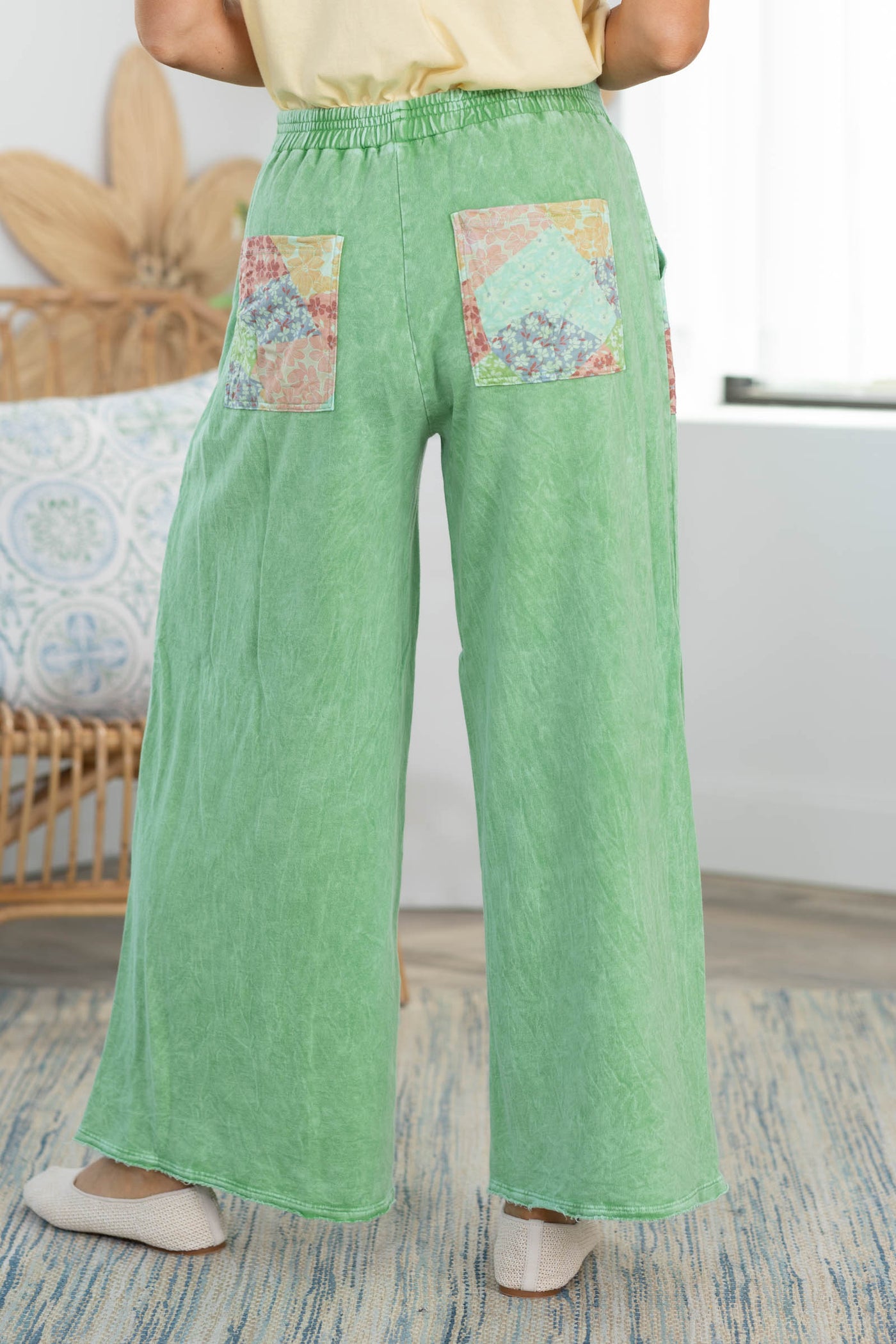 Mineral Washed Floral Colorblock Wide Leg Pants