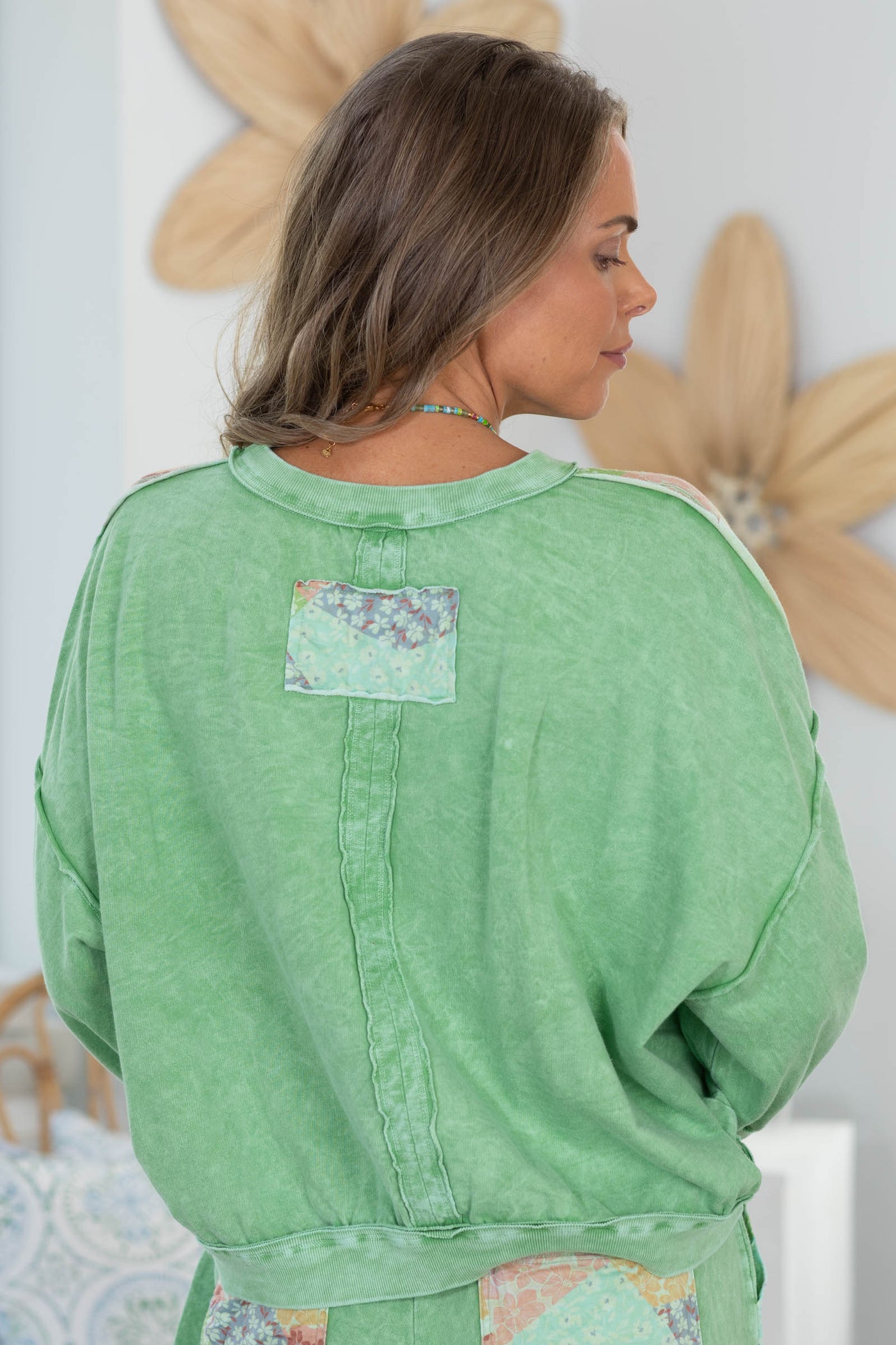 Mineral Washed Floral Colorblock Knit Top
