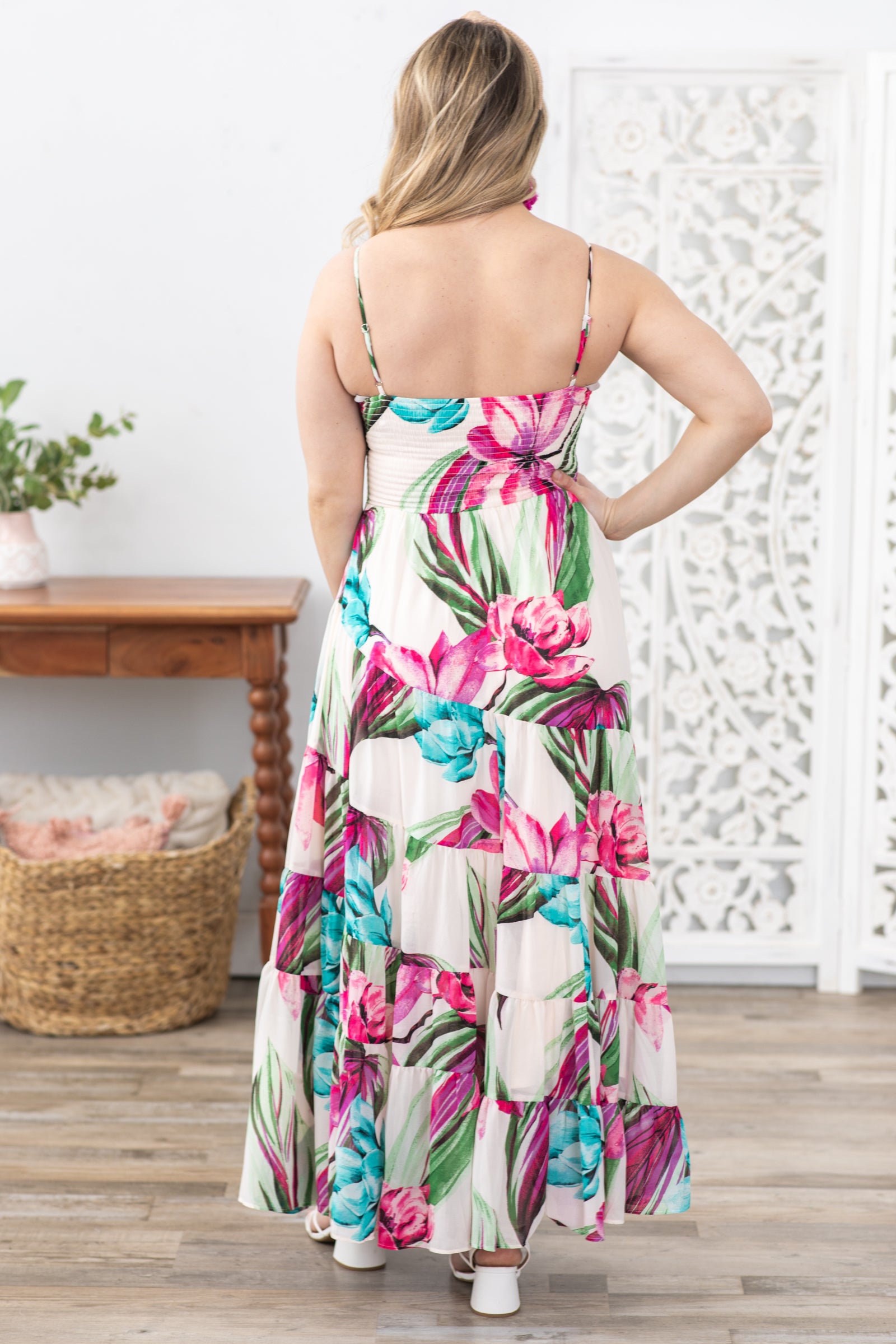 Fuchsia Tropical Florals Maxi Dress