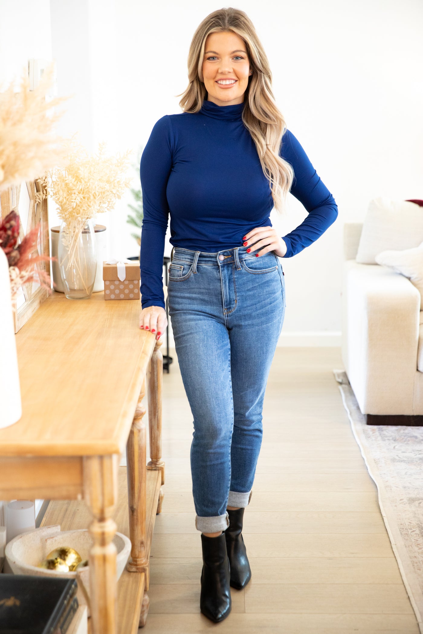 Navy Buttery Soft Turtleneck Top