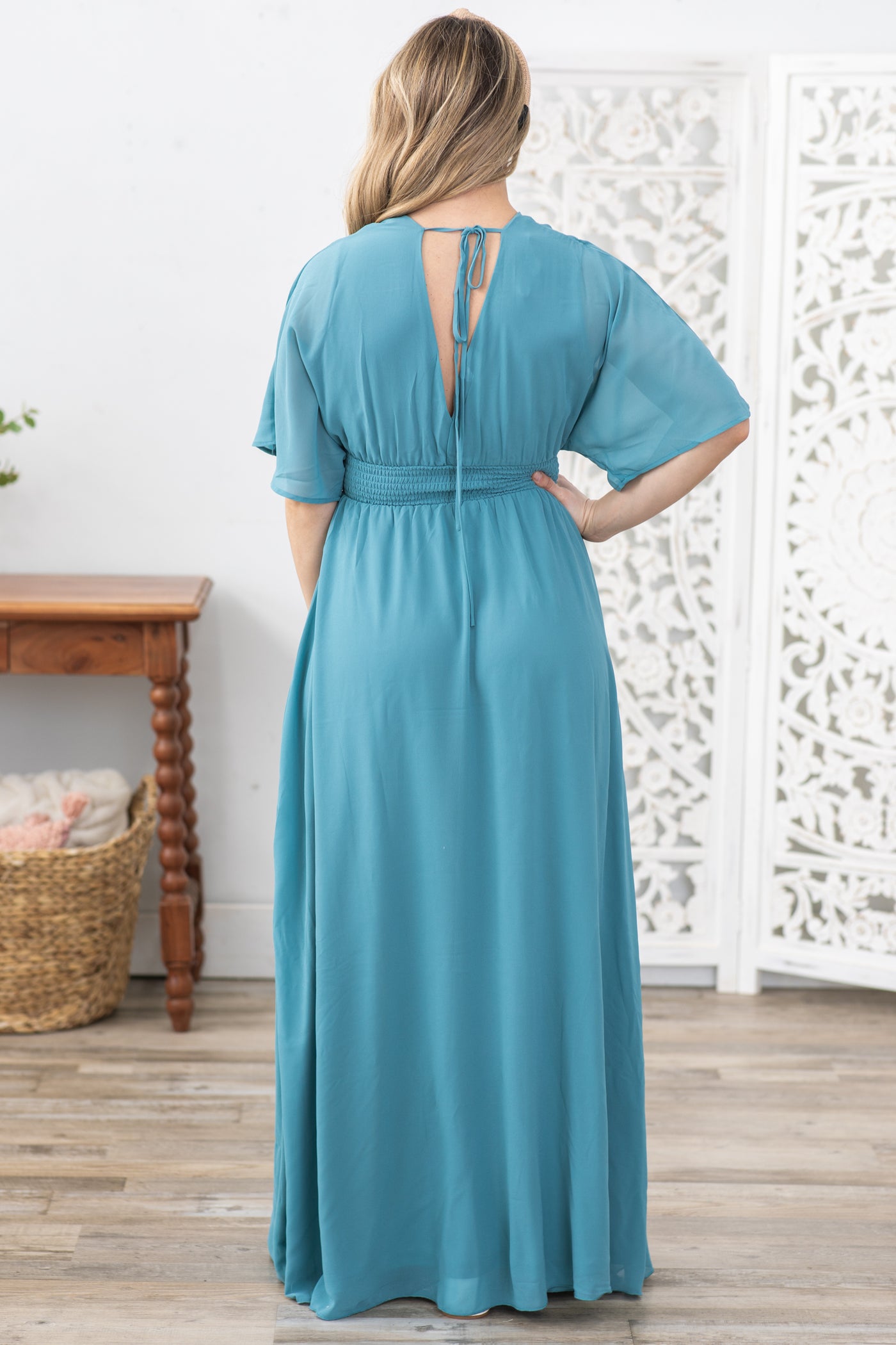 leg slit maxi dress Flawlessly Fitted One-Shoulder Maxi: High Slit & Midriff Cutout! Blue / XS
