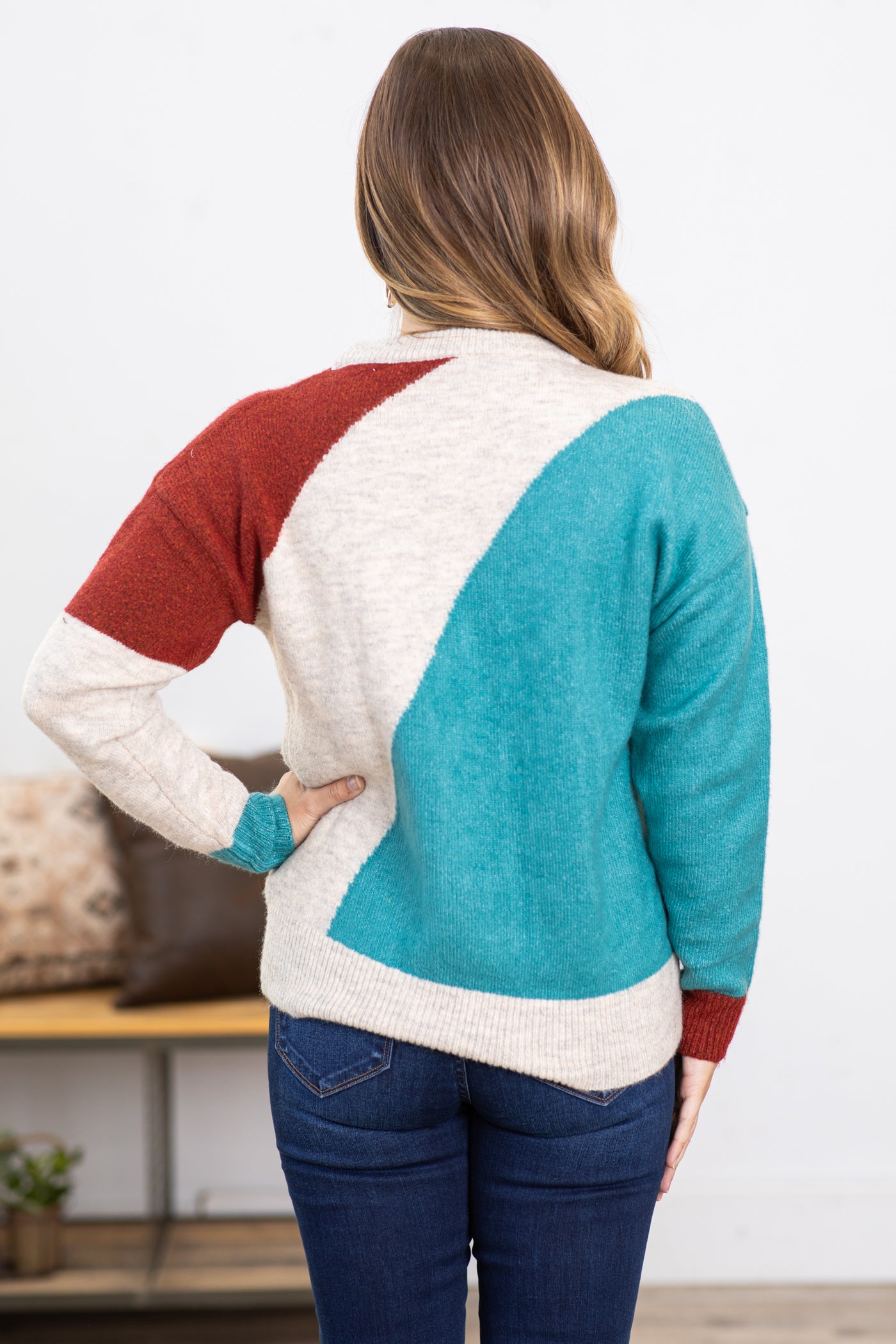 Teal and Oatmeal Colorblock Sweater