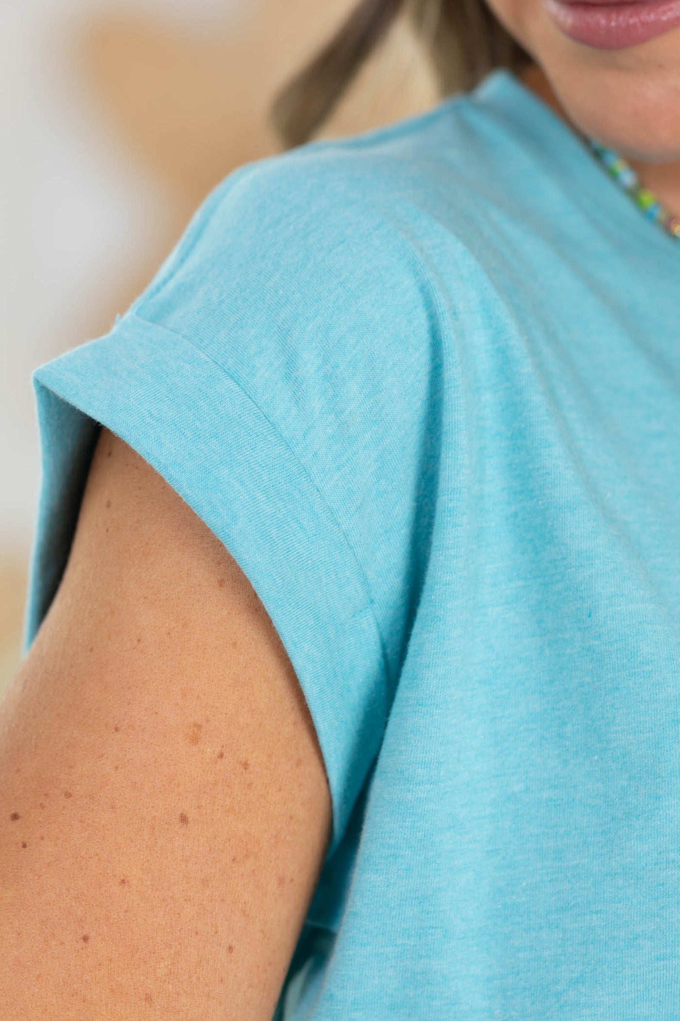Cuffed Short Sleeve Round Neck Tee