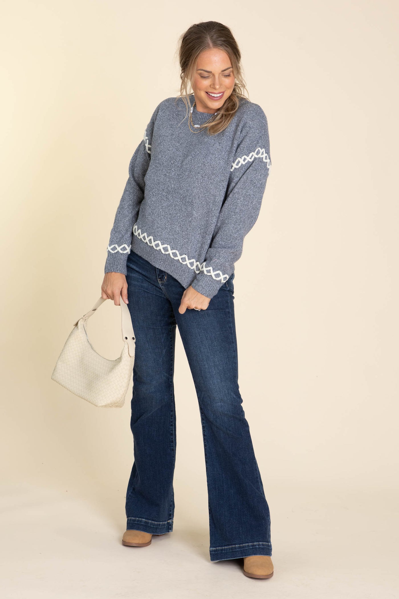 Grey Loop Trim Cozy Sweater