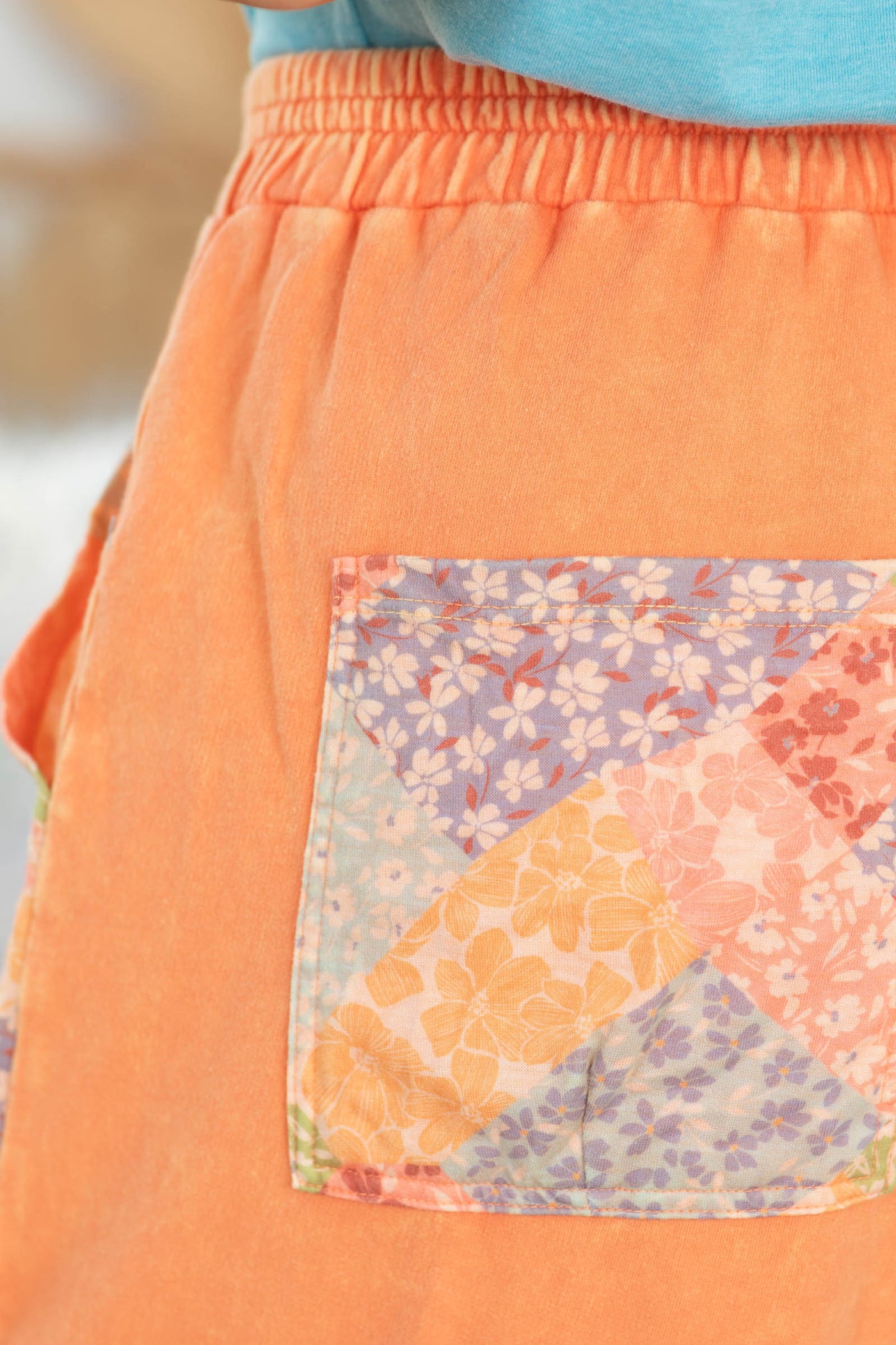 Mineral Washed Floral Colorblock Wide Leg Pants