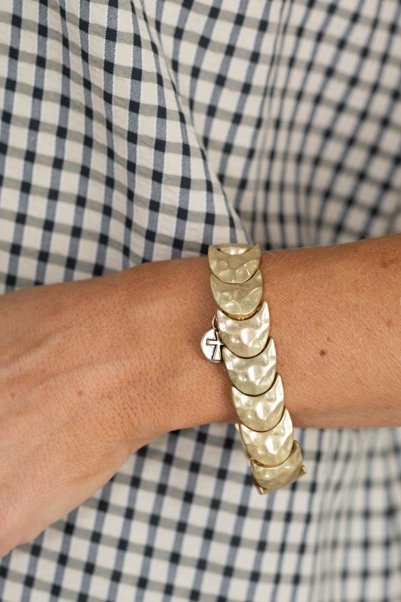 Burnished Gold Crescent Stretch Bracelet