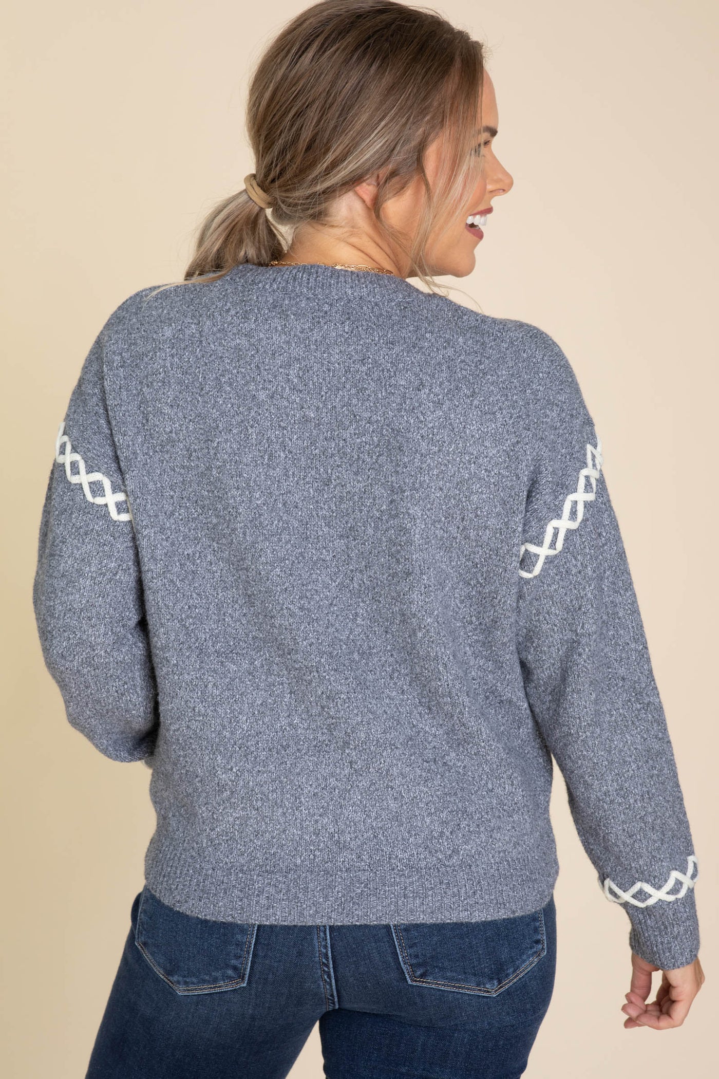 Grey Loop Trim Cozy Sweater