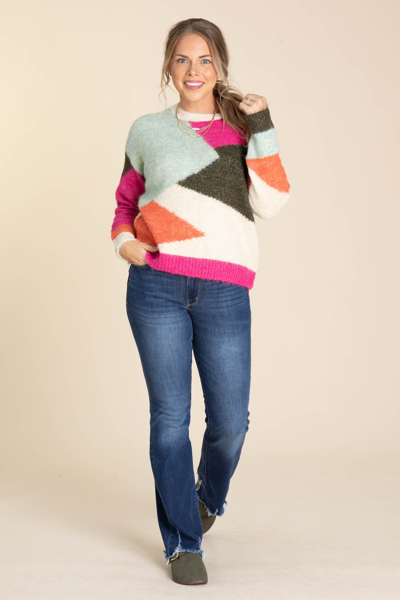 Pink Multicolor Block Sweater