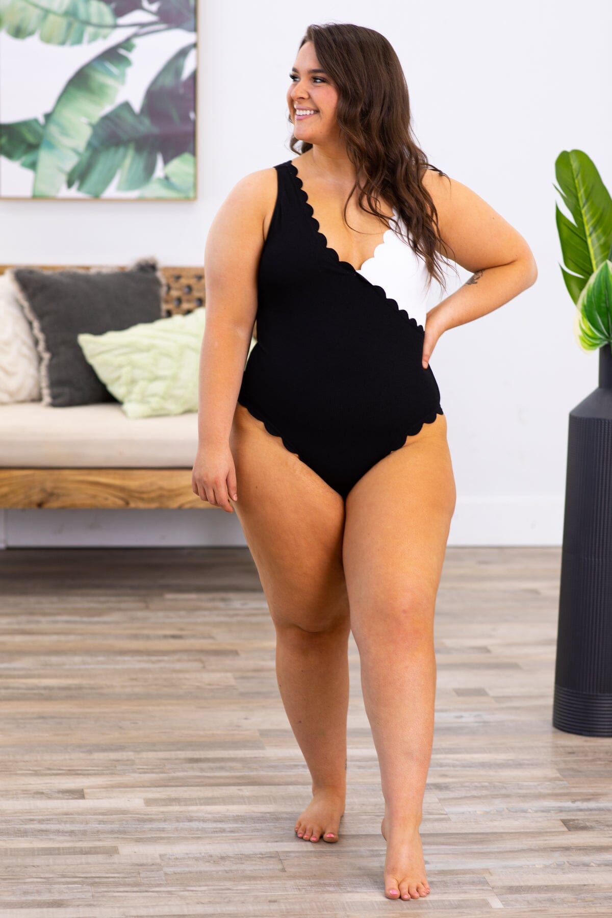 Black and White Scalloped One Piece Swimsuit - Filly Flair
