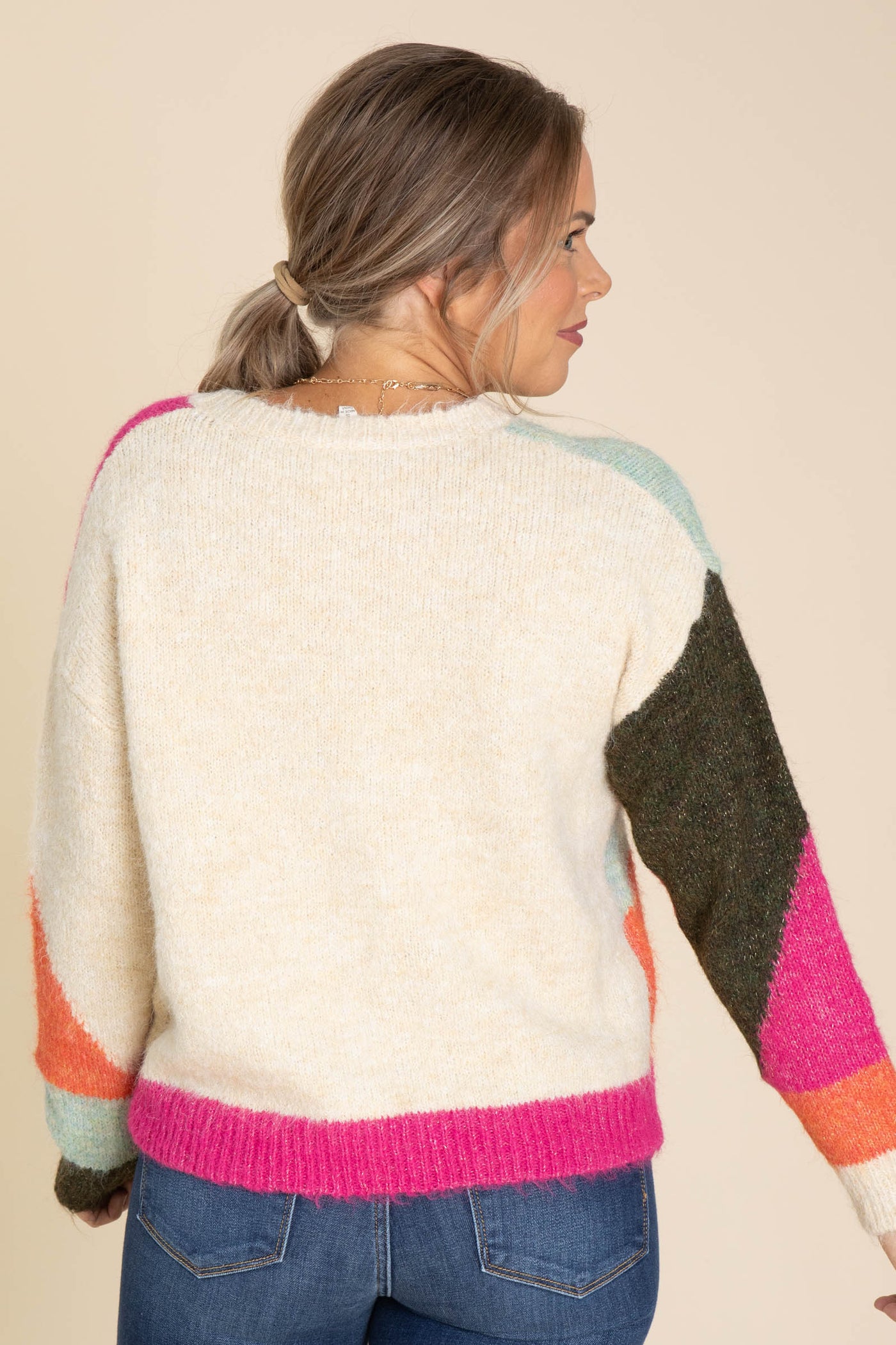Pink Multicolor Block Sweater