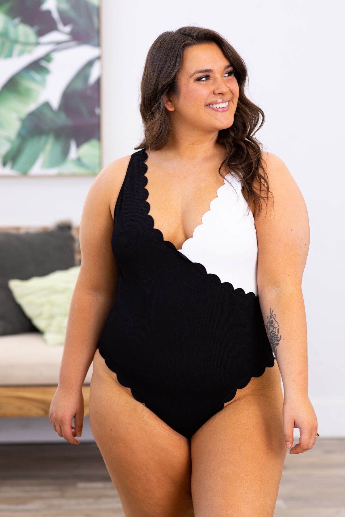 Black and White Scalloped One Piece Swimsuit - Filly Flair