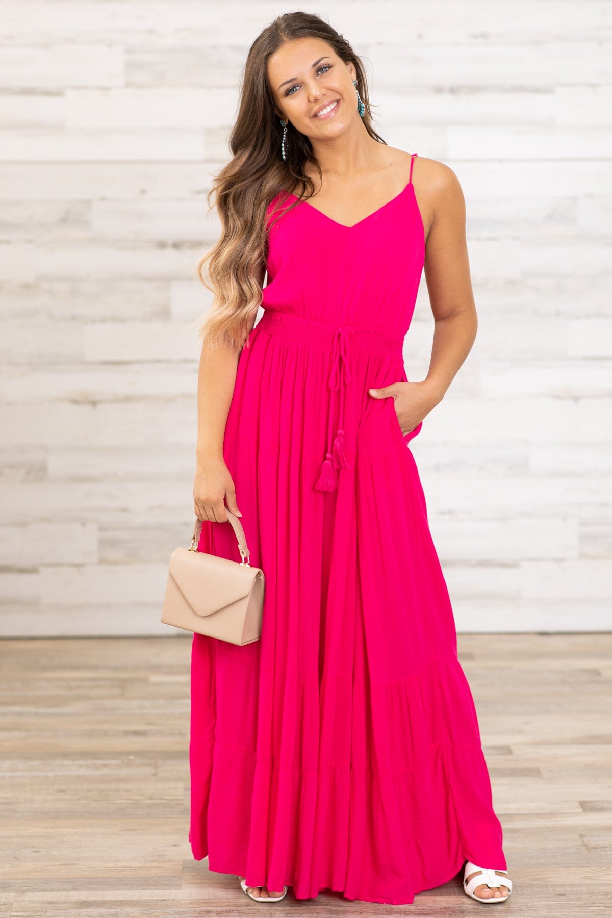 Hot Pink Elastic Waist Jumpsuit - Filly Flair
