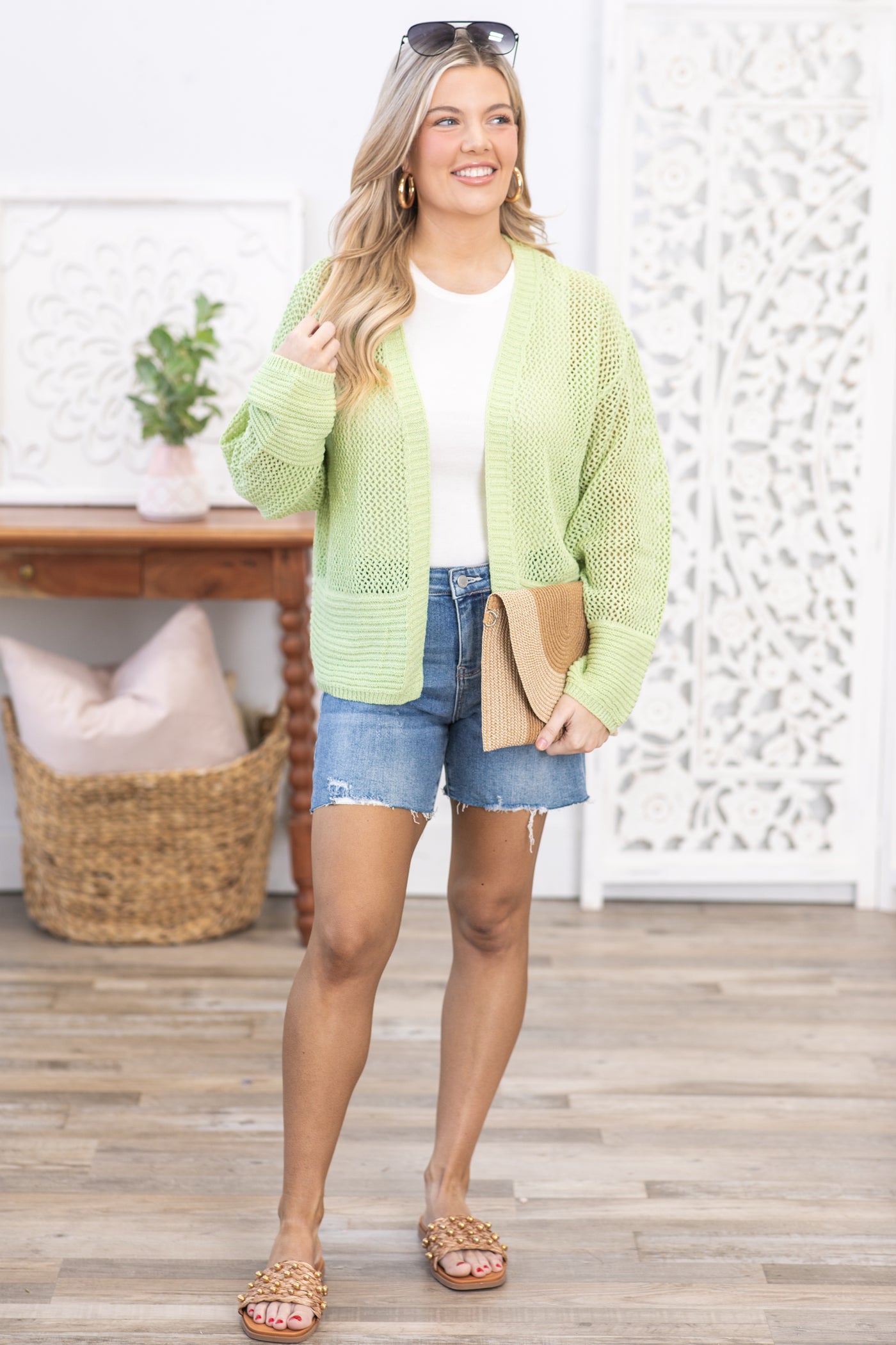 Light Green Hallow Knitted Cardigan