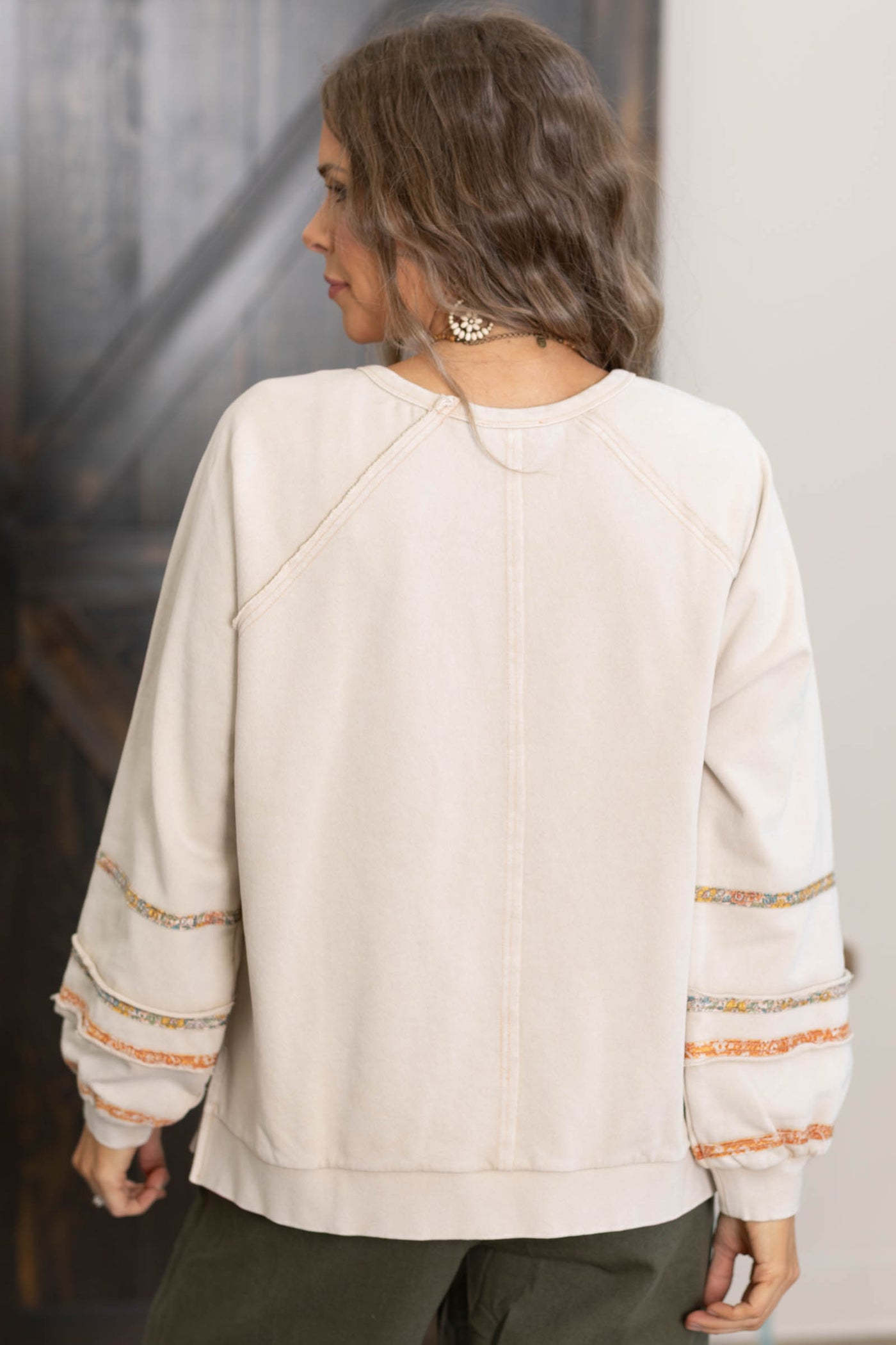 Light Mocha Floral Horseshoe Patch Top