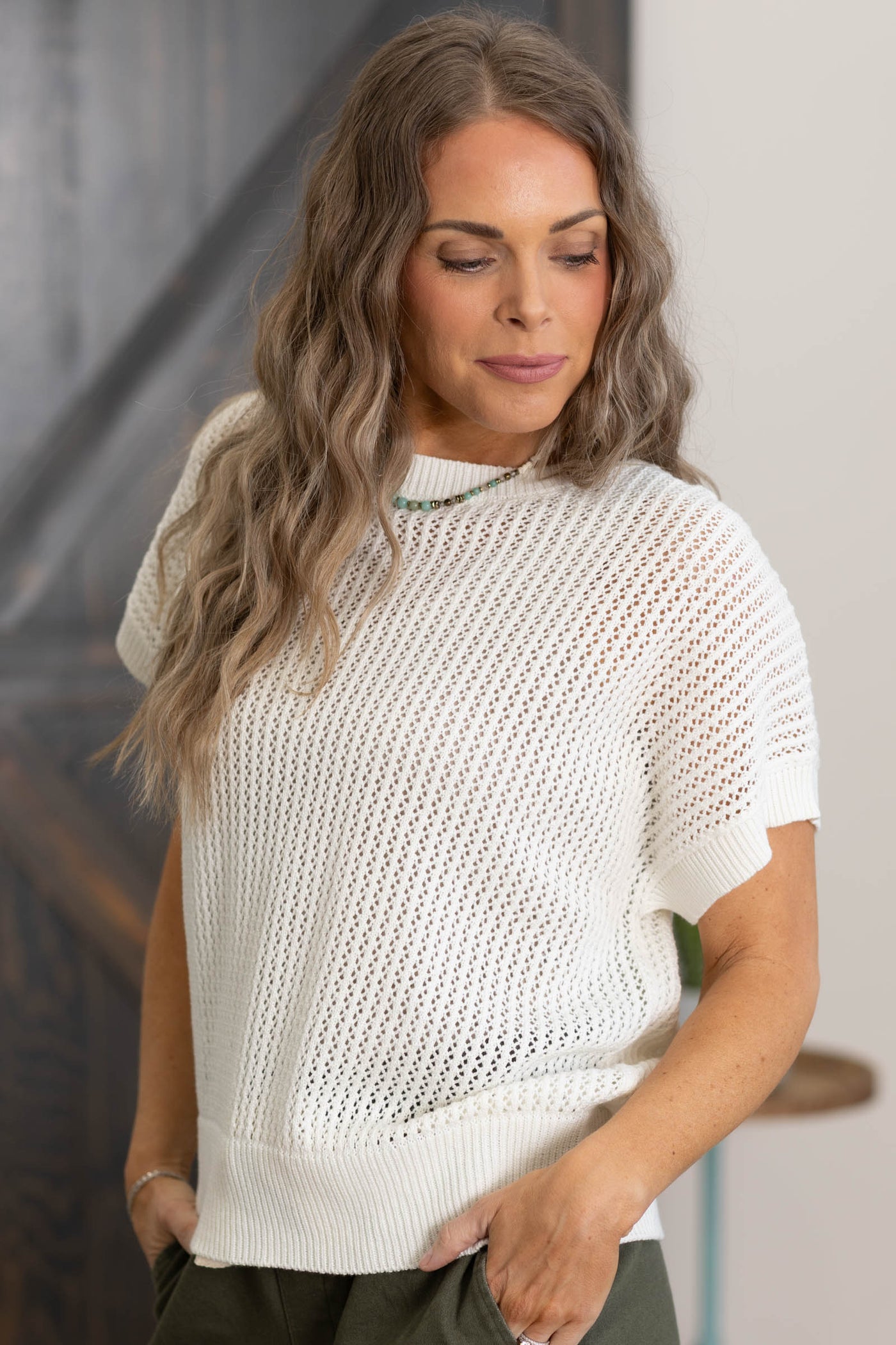 Open-Knit Dolman Sleeve Knit Tops