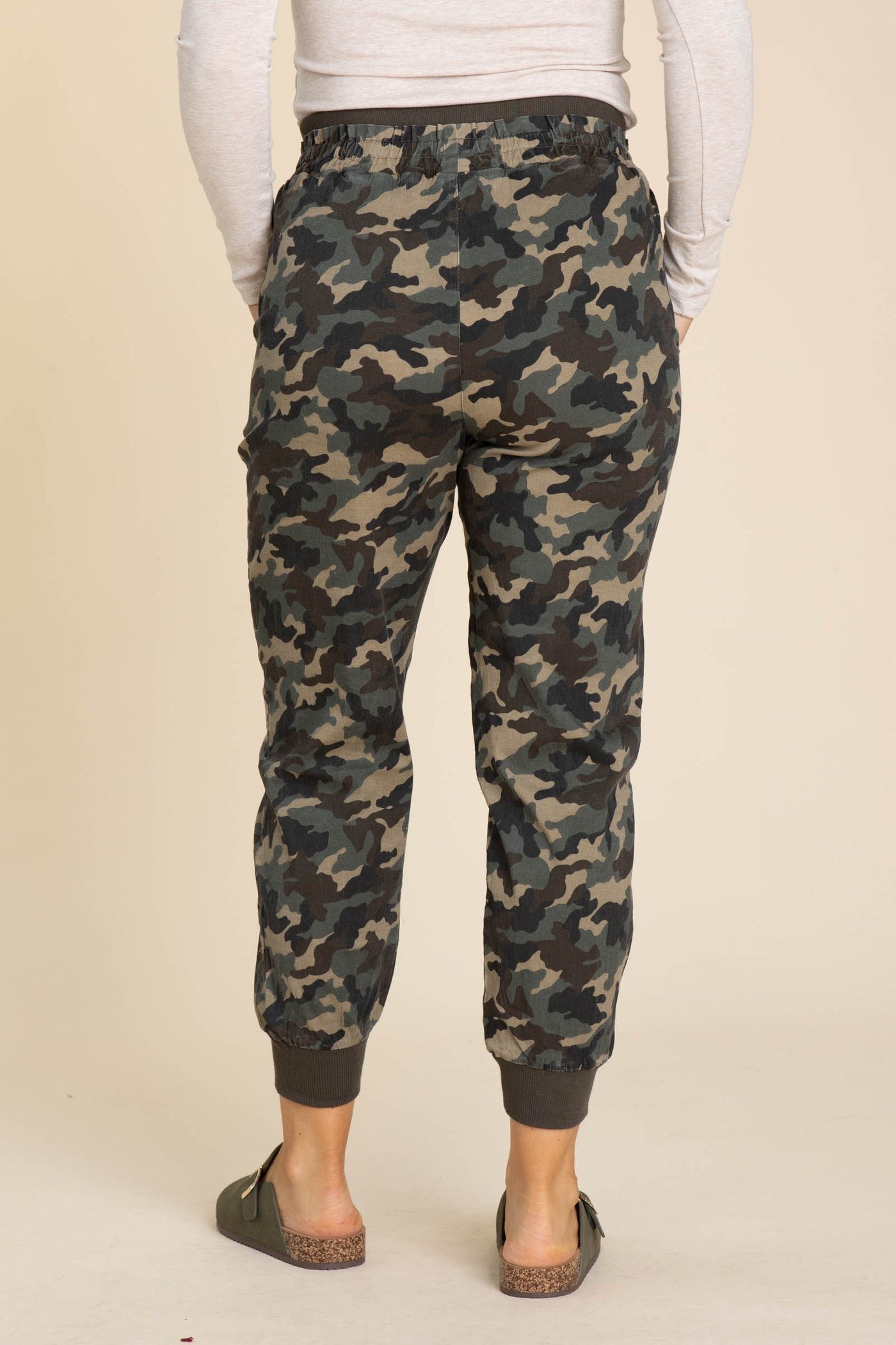 Dark Olive Elastic Rib Contrast Camo Joggers