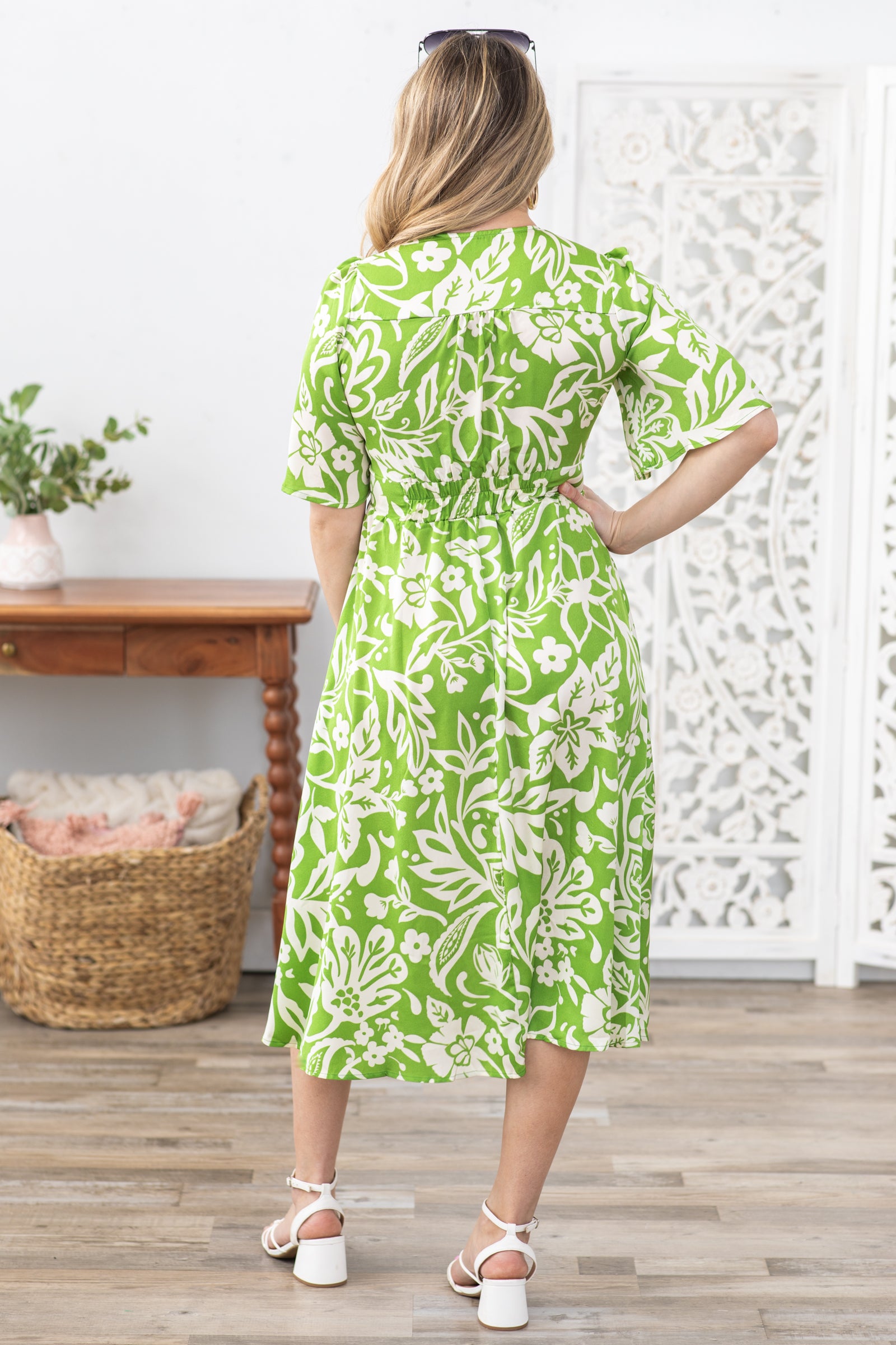 Light Green Paisley and Floral Midi Dress