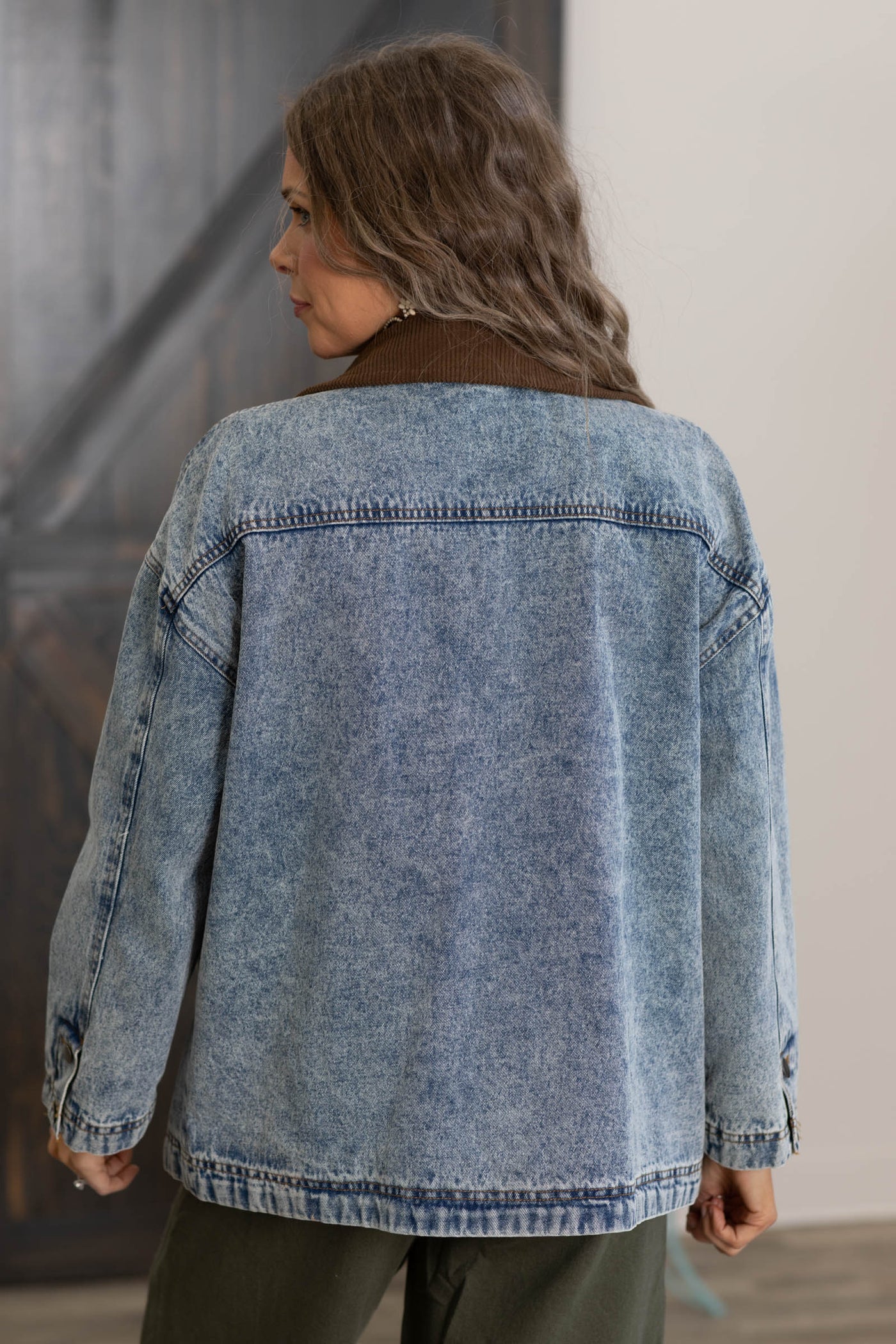 Washed Denim Jacket With Contrast Collar