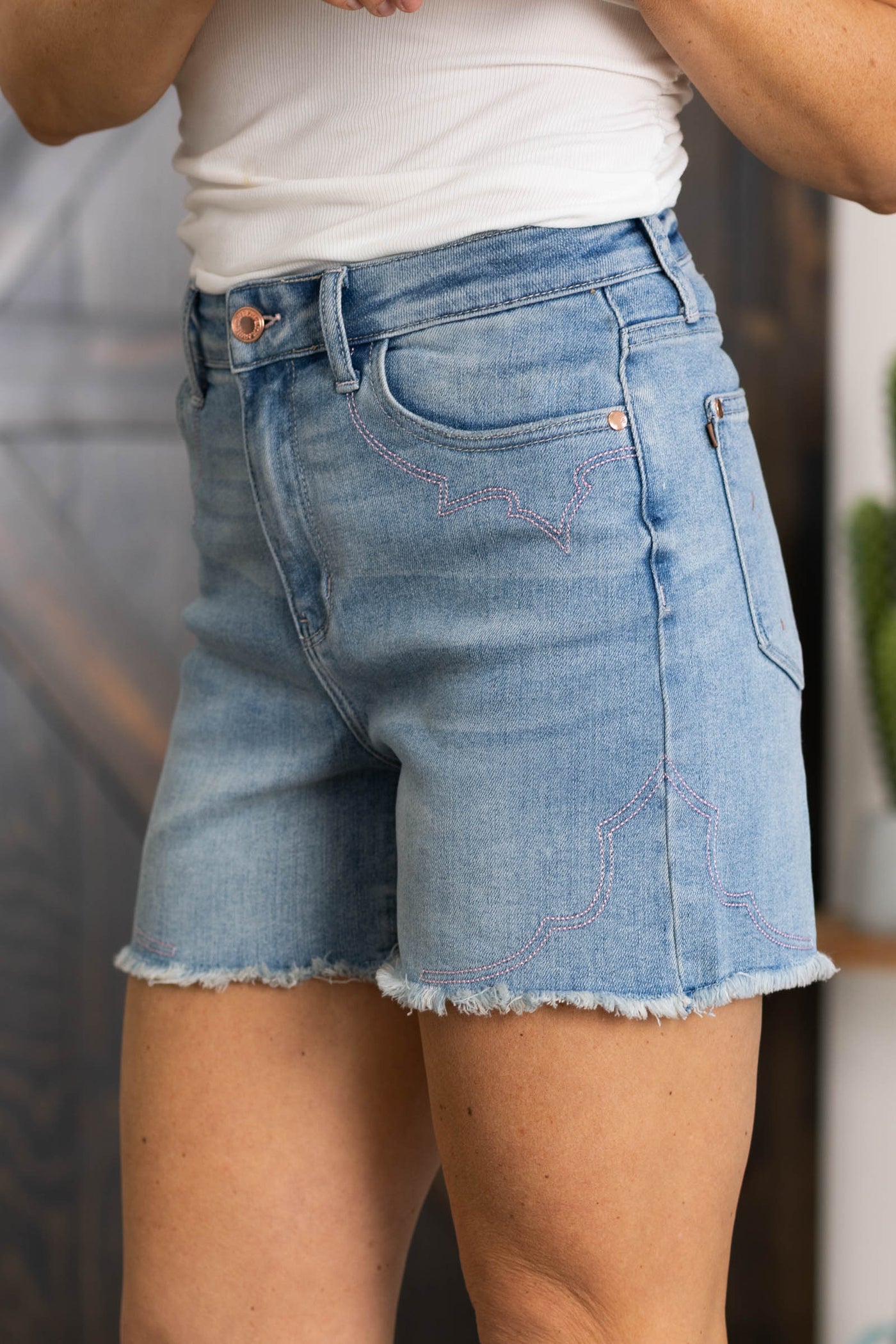 Judy Blue Western Embroidery Detail Cut Shorts