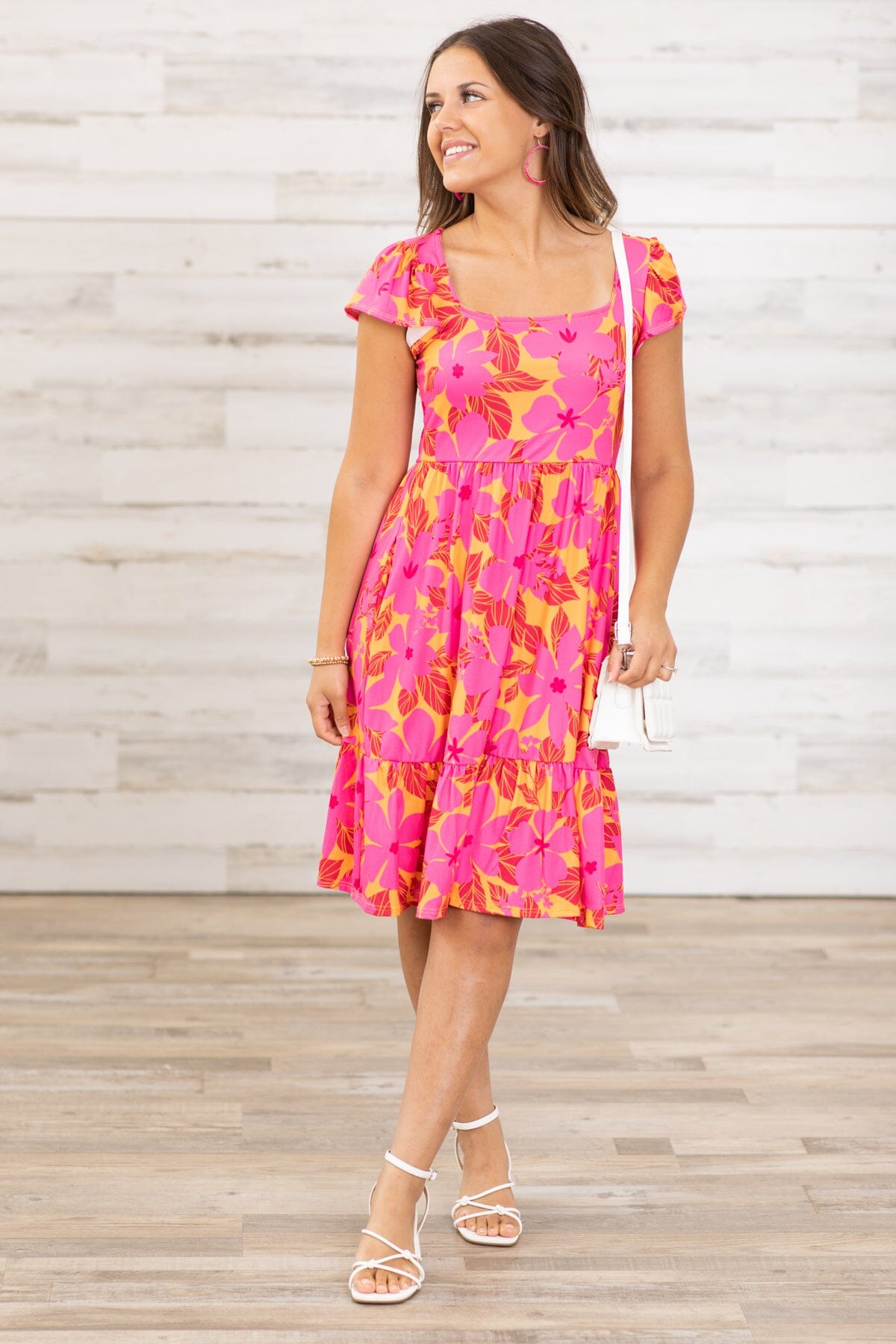 Hot Pink and Orange Floral Print Dress - Filly Flair