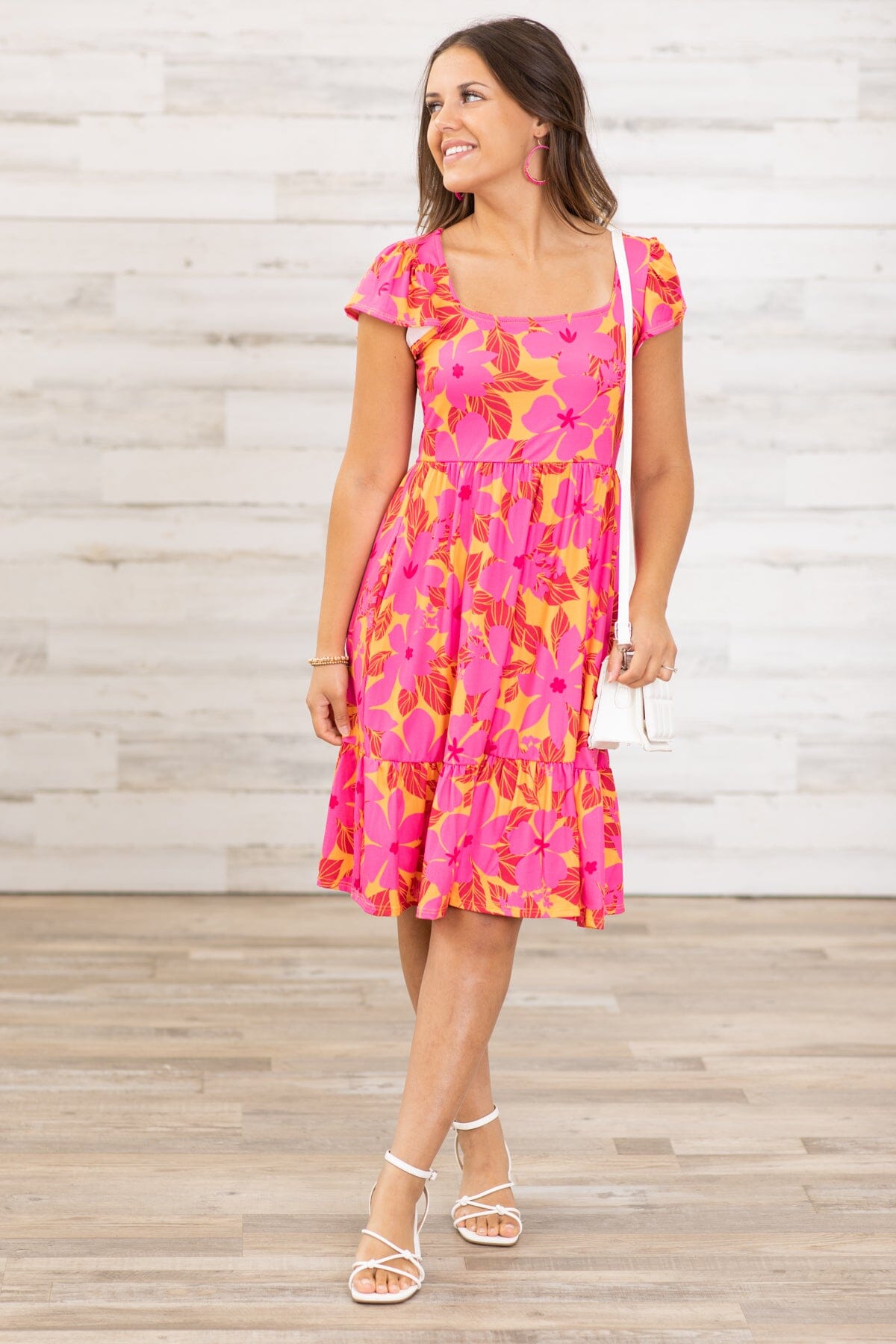 Hot Pink and Orange Floral Print Dress · Filly Flair