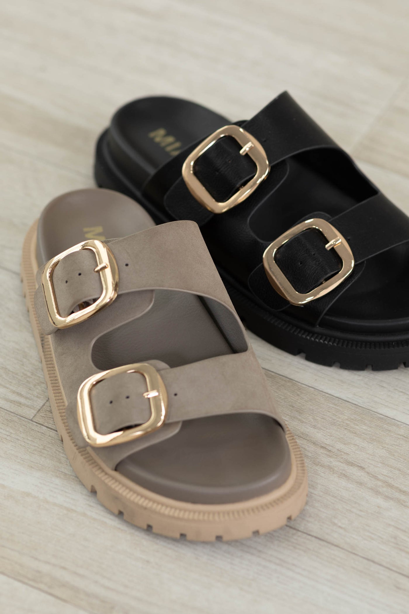 MIA Double Gold Buckles Slid On Sandals
