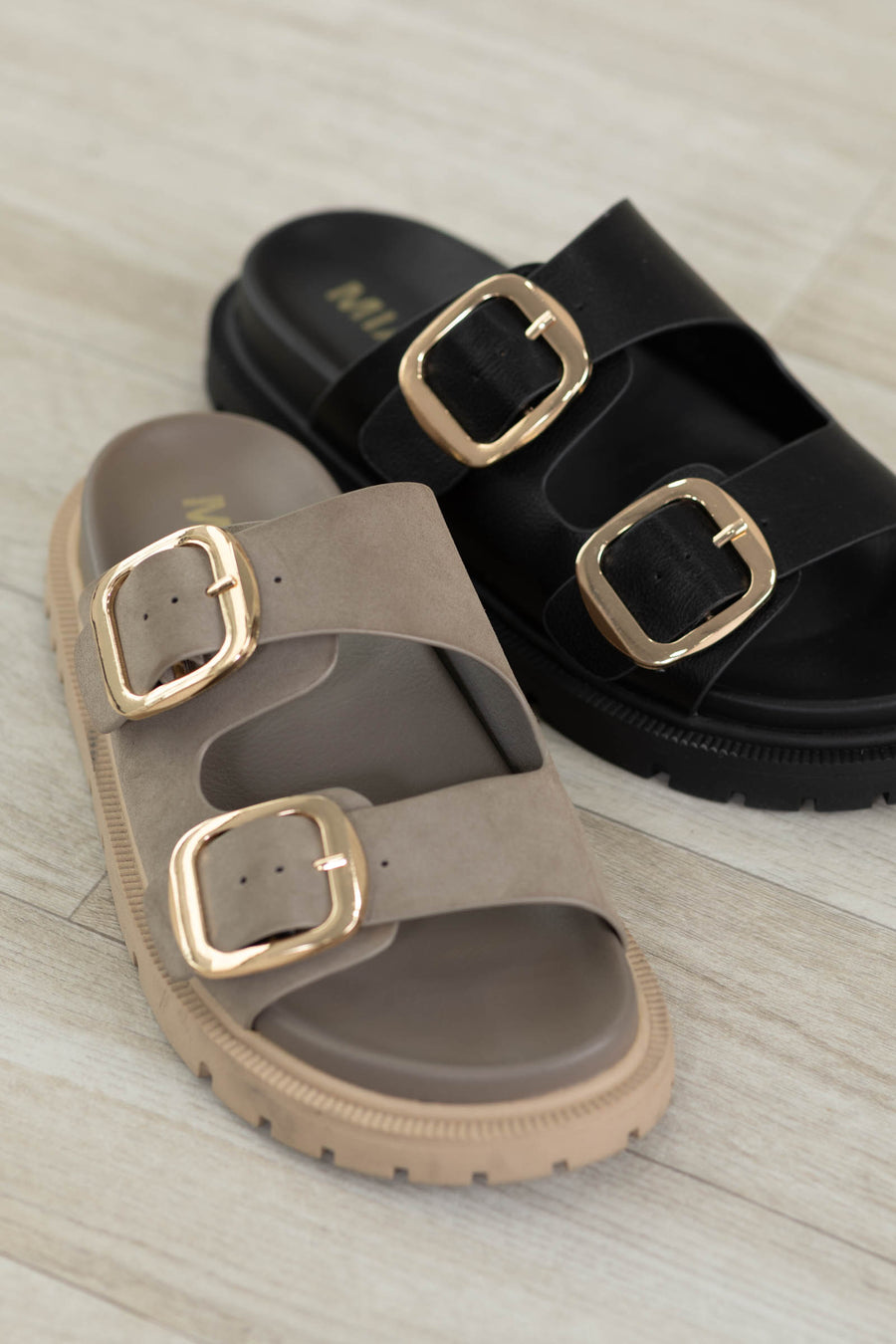 MIA Double Gold Buckles Slid On Sandals