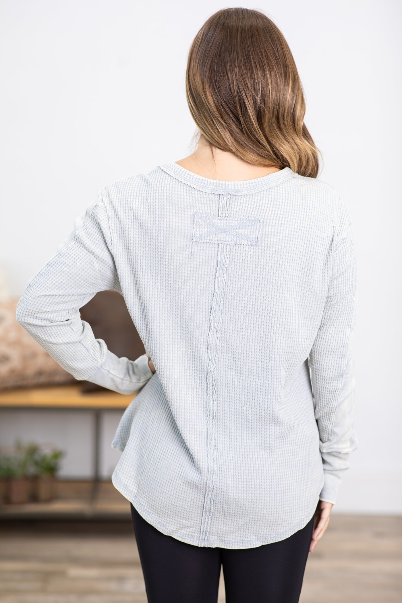 Light Grey Washed Baby Waffle Knit Top