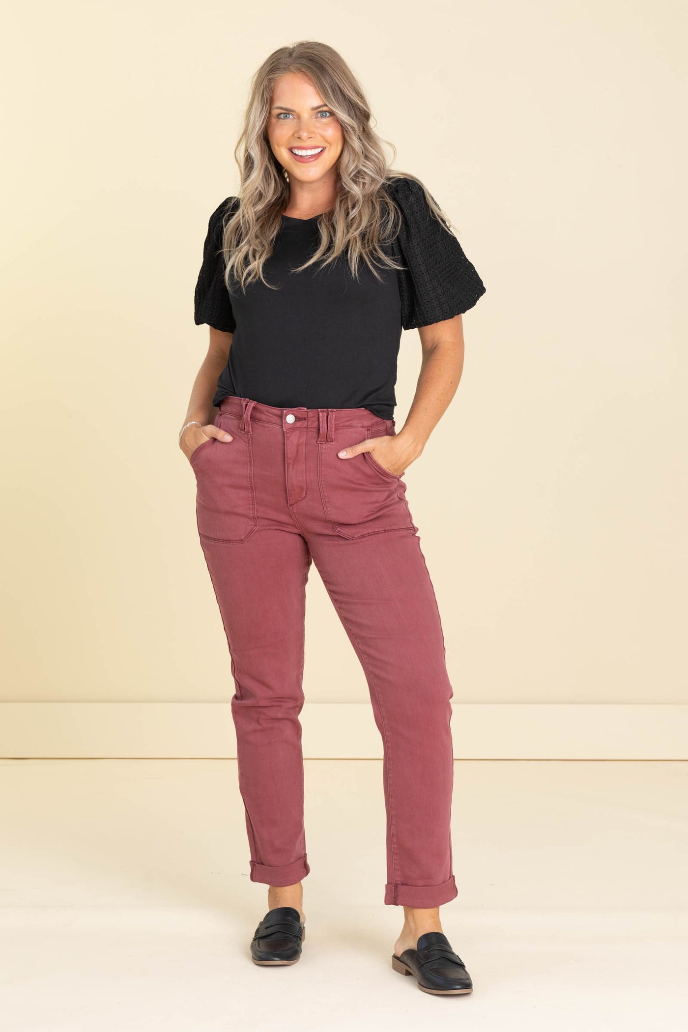 Judy Blue Burgundy Garment Dyed Cuffed Jean