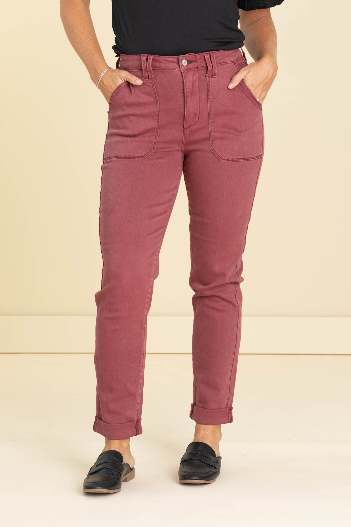 Judy Blue Burgundy Garment Dyed Cuffed Jean