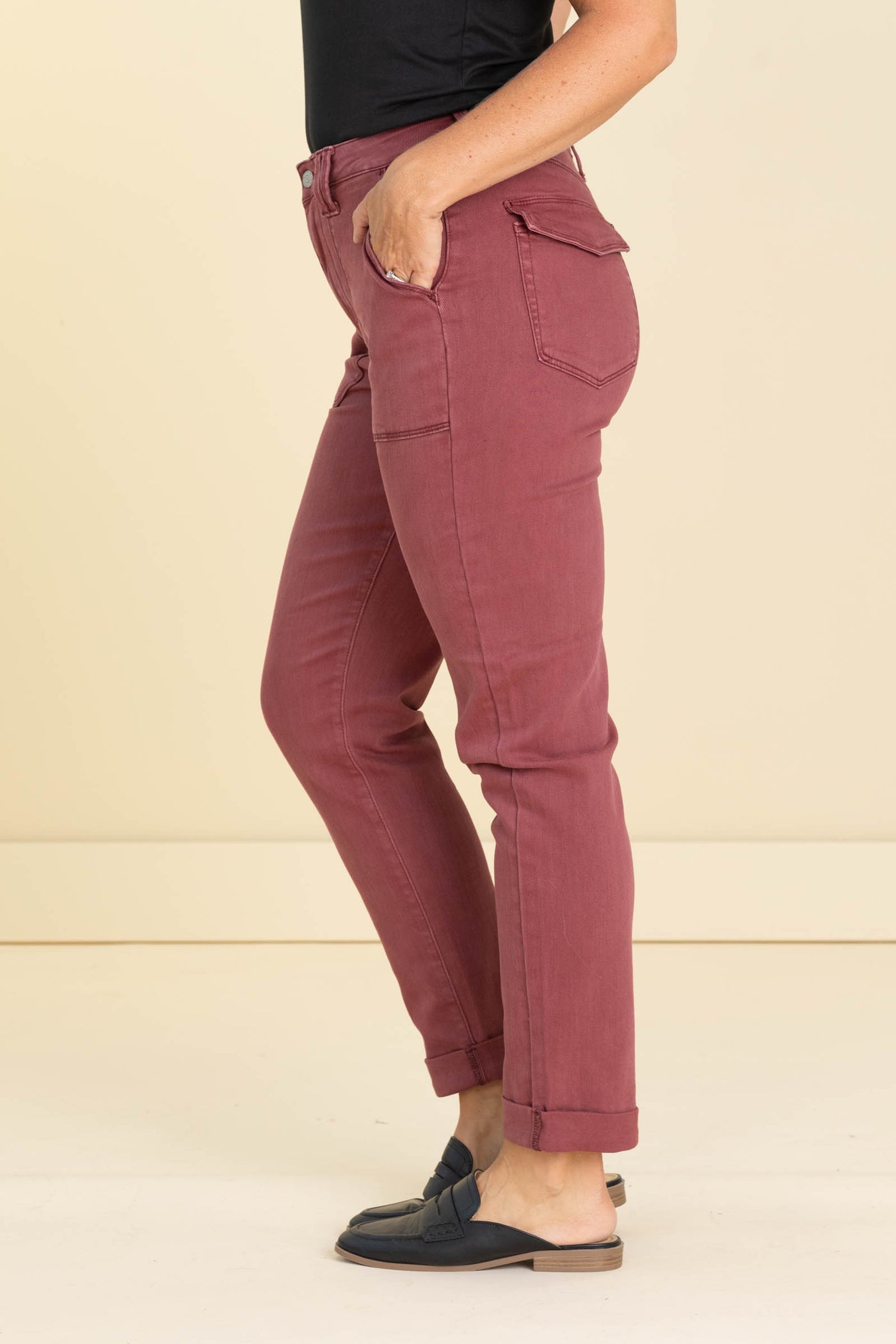 Judy Blue Burgundy Garment Dyed Cuffed Jean