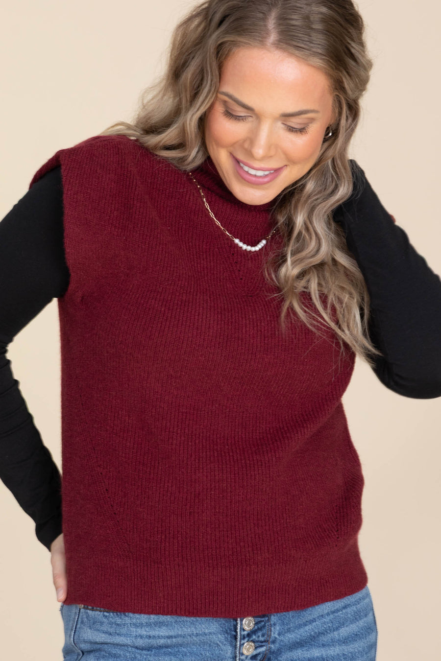 Burgundy Soft Knit Sweater Vest Top
