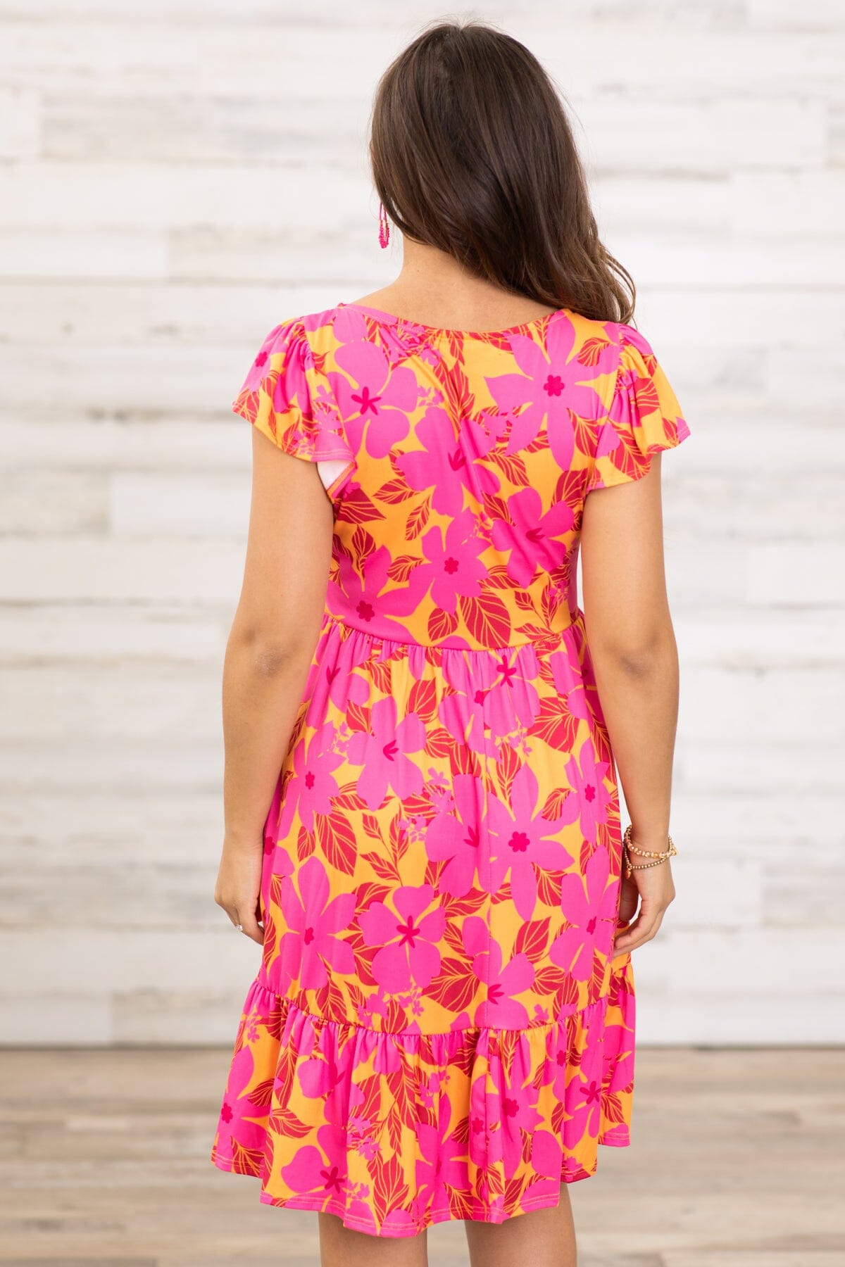 Hot Pink and Orange Floral Print Dress - Filly Flair