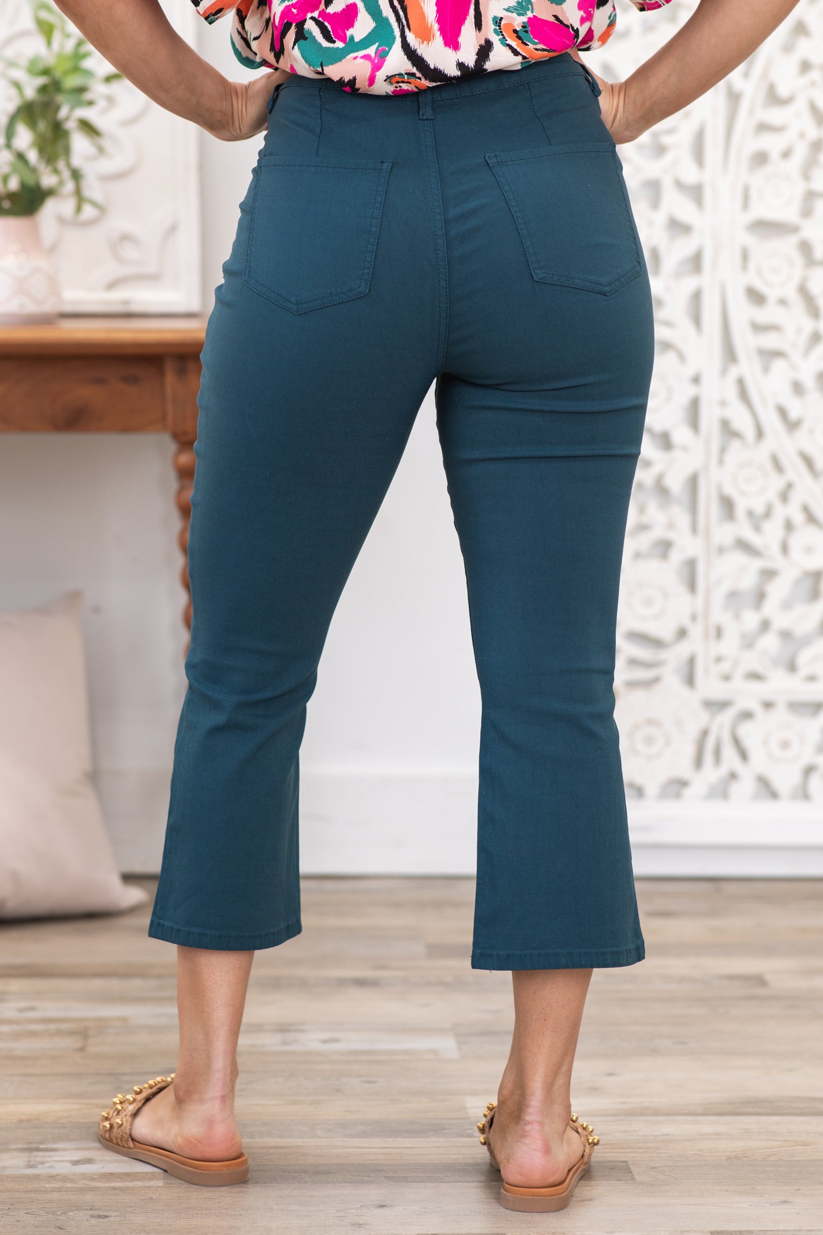 YMI Teal Hyperstretch Cropped Flare Pants