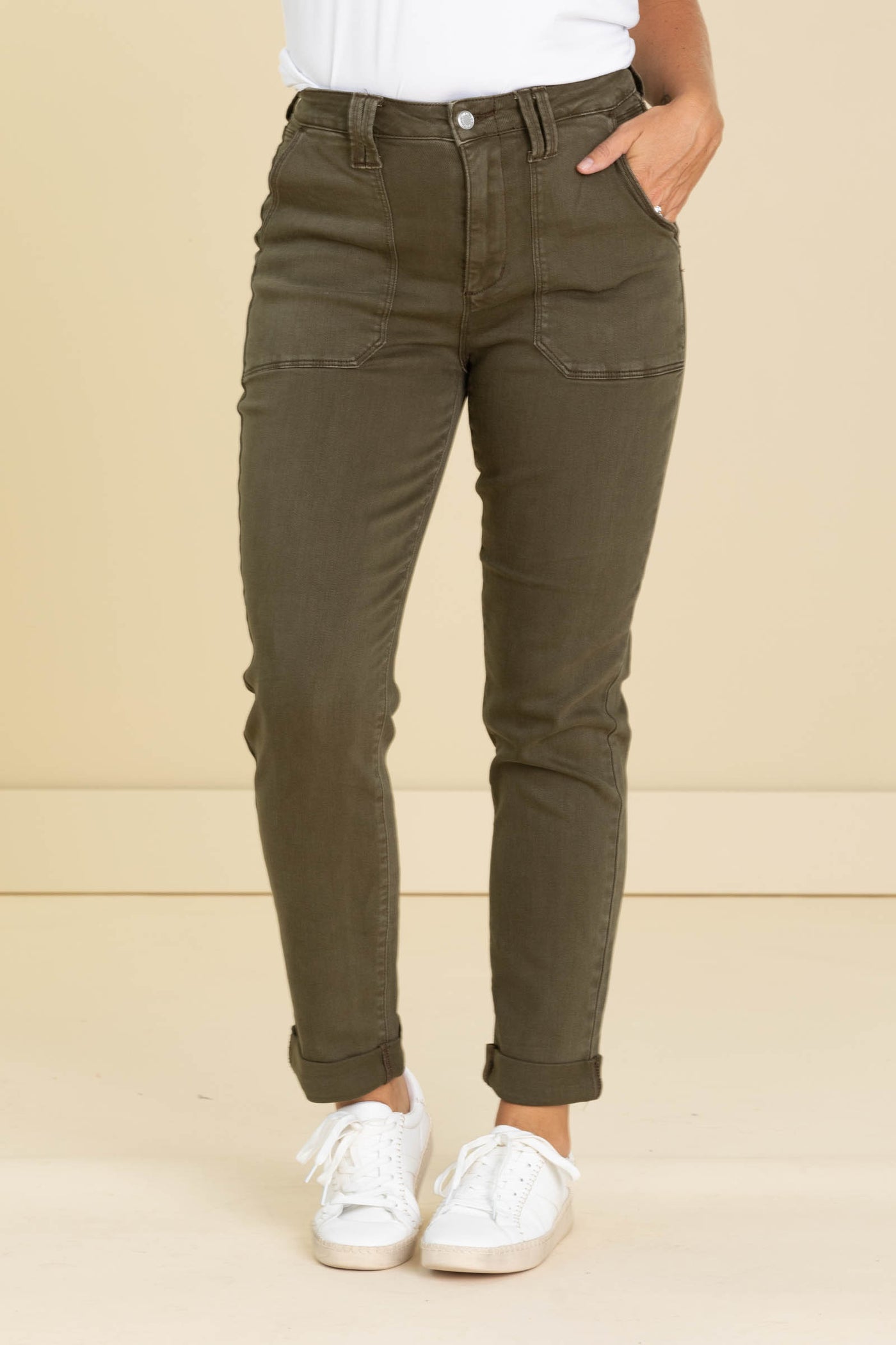 Judy Blue Olive Garment Dyed Cuffed Jeans