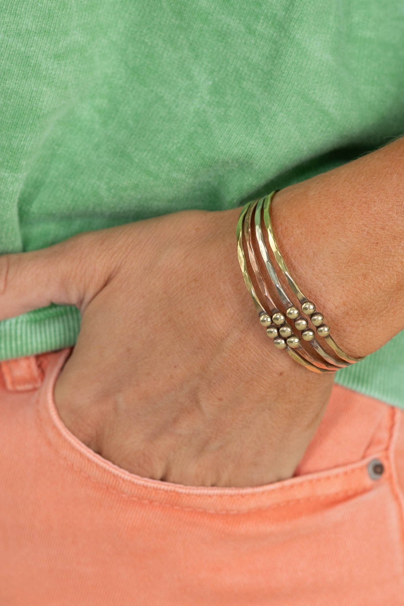 Mixed Metal Hammered Dotted Cuff Bracelet