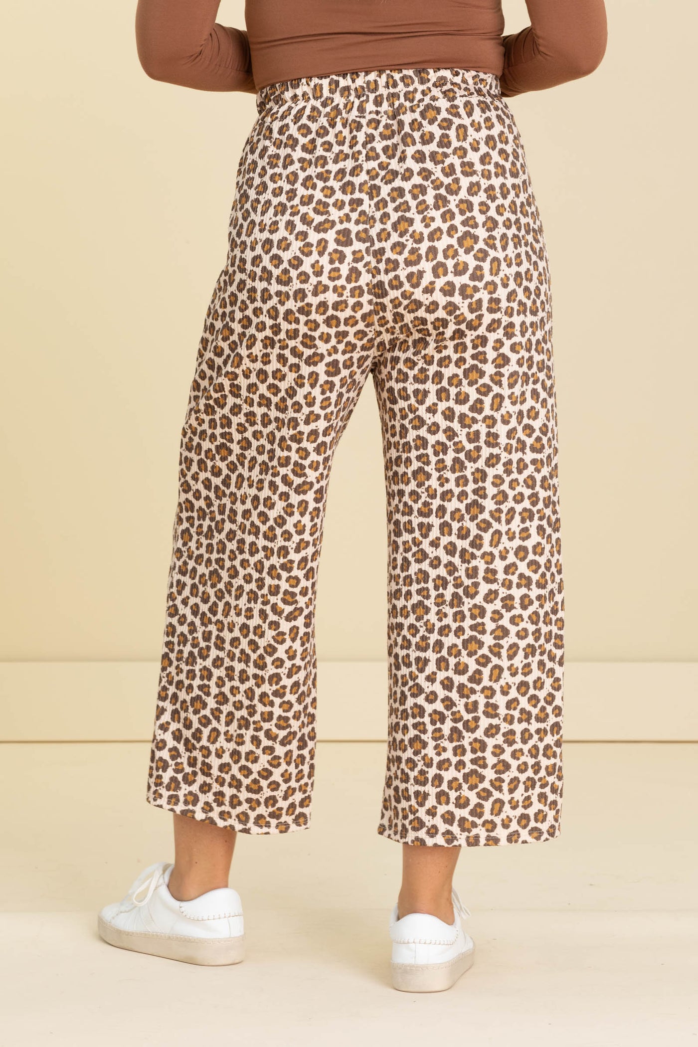 Animal Print Ribbed Soft Cropped Pants