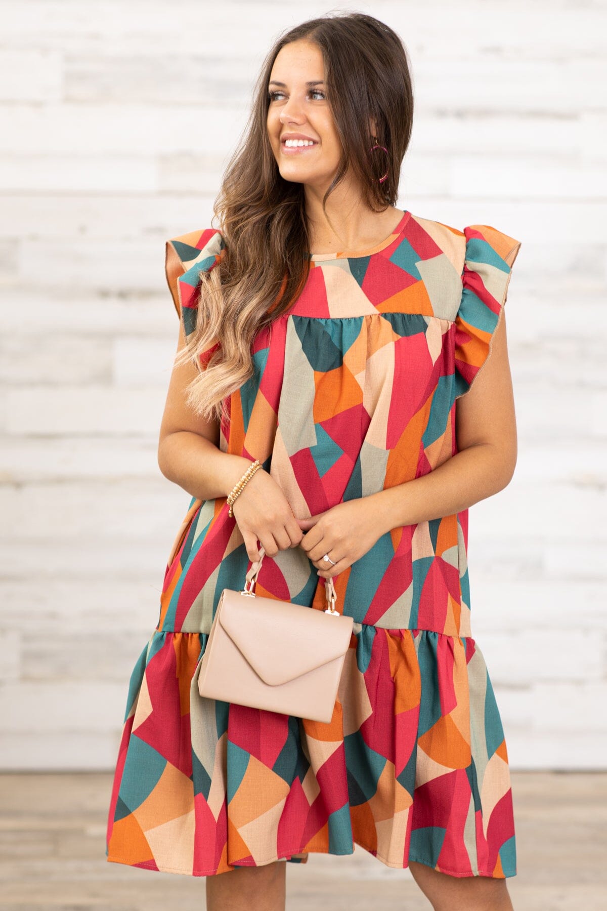 Teal and Raspberry Multicolor Abstract Dress - Filly Flair