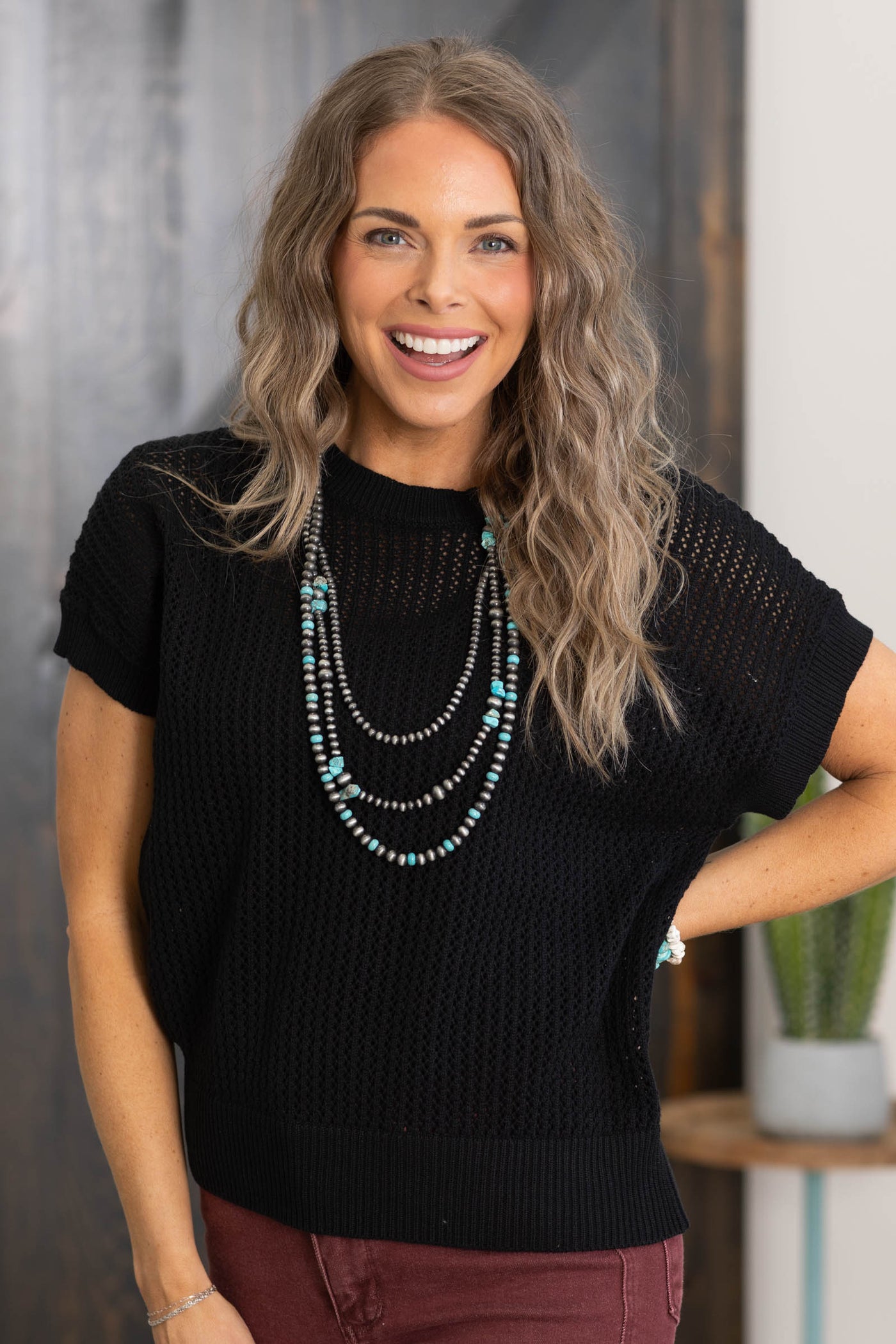 Open-Knit Dolman Sleeve Knit Tops