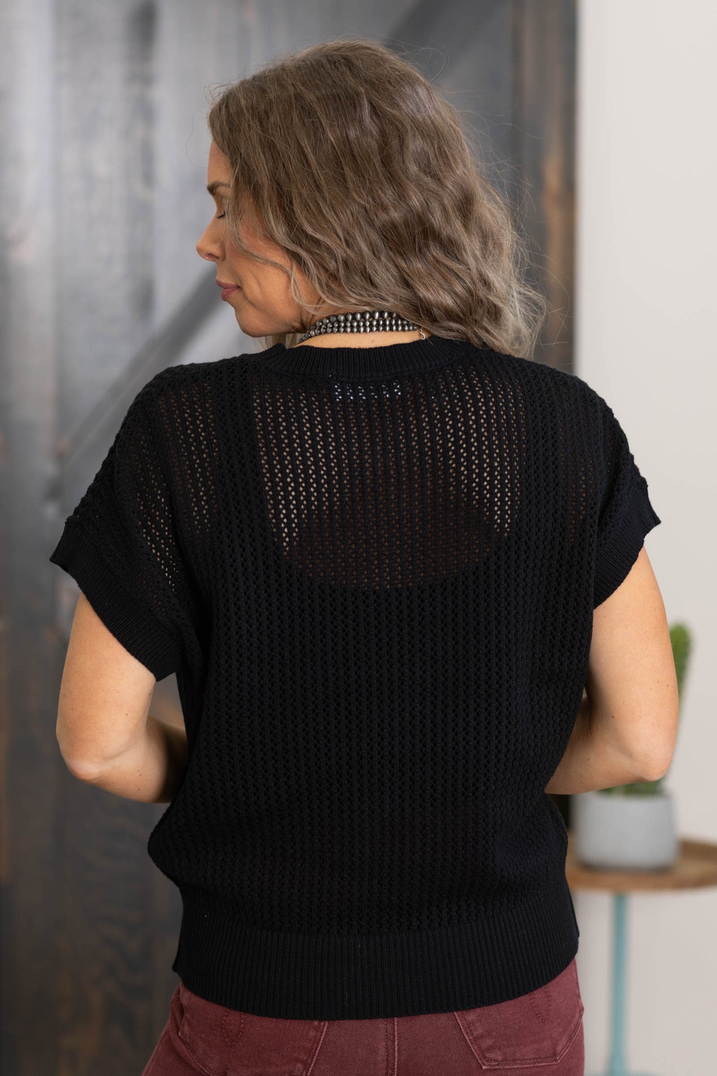 Open-Knit Dolman Sleeve Knit Tops