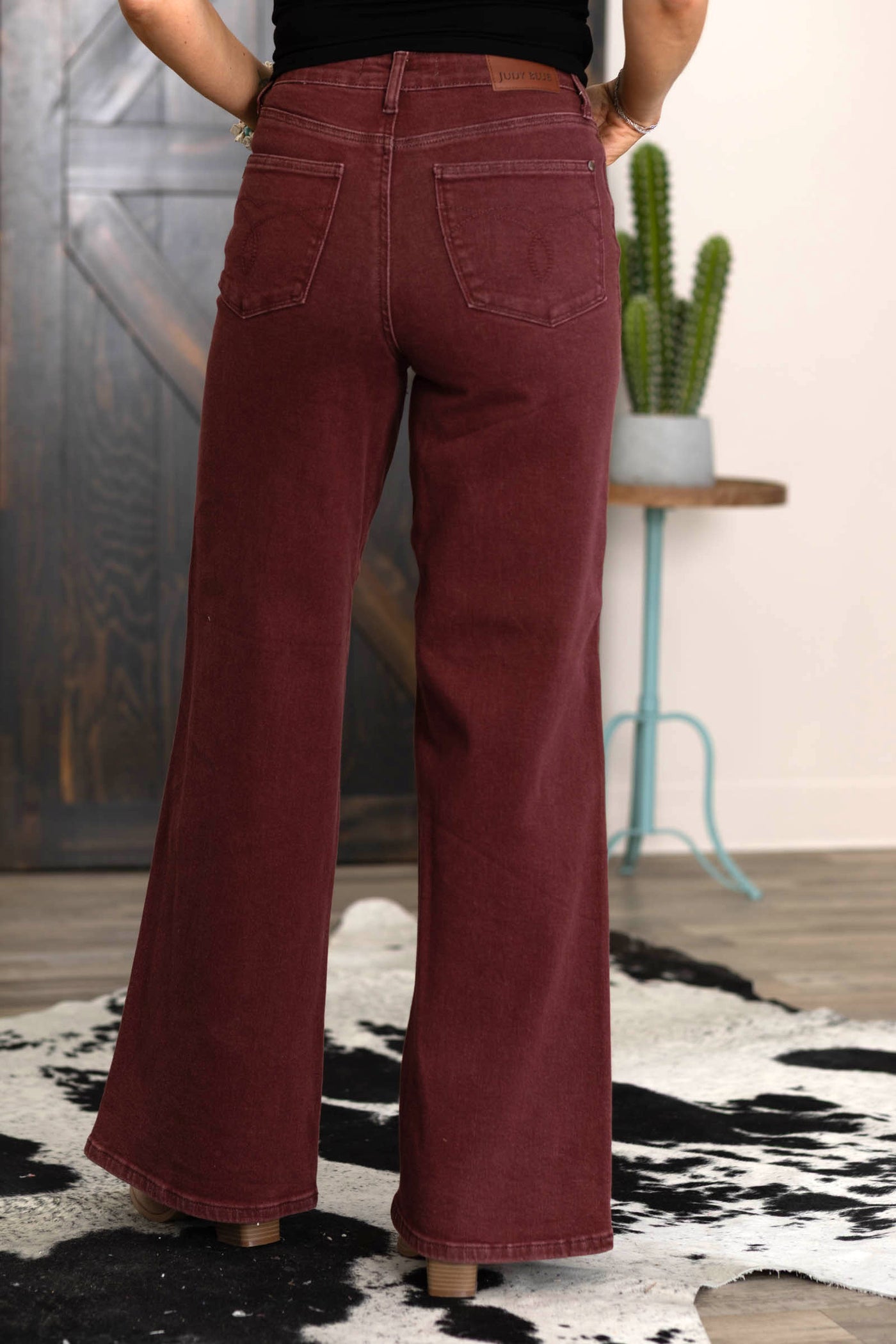 Judy Blue Burgundy Retro Wide Twisted Seam Jeans