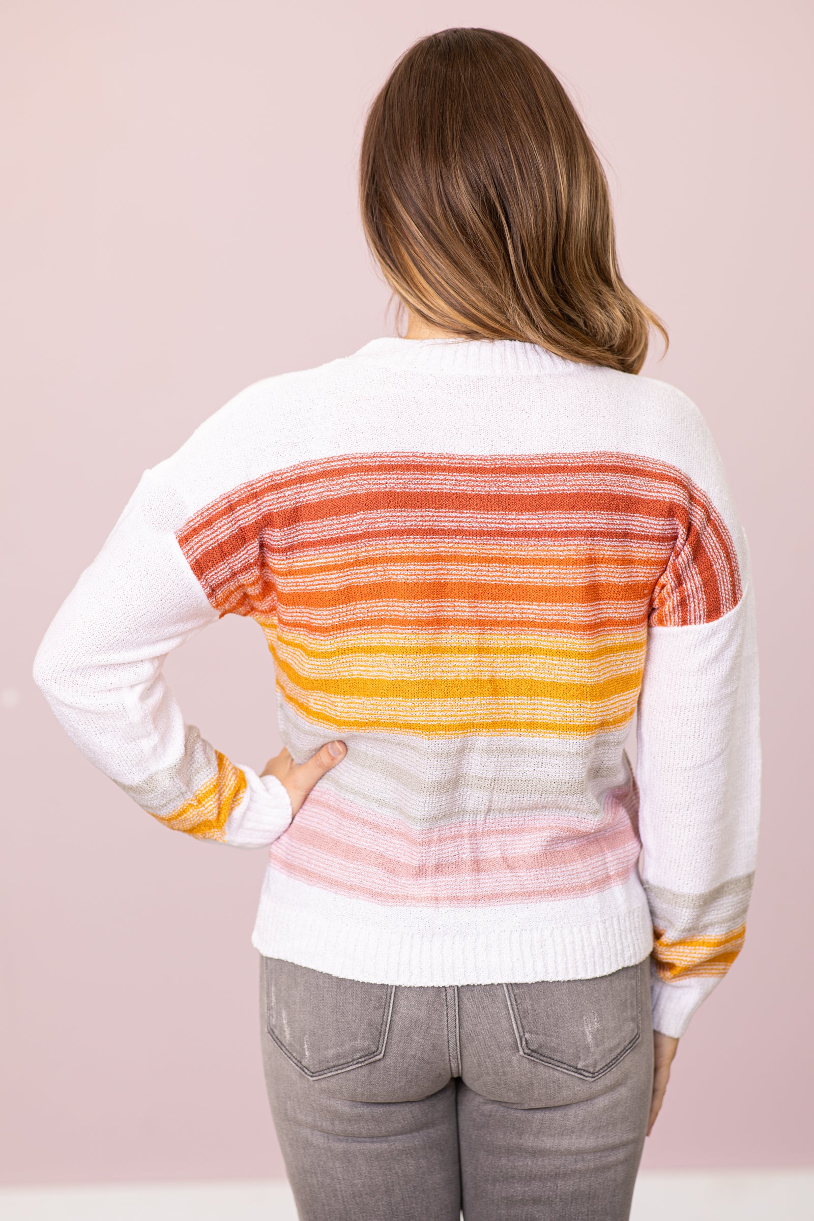 Orange and Mustard Stripe Lightweight Sweater