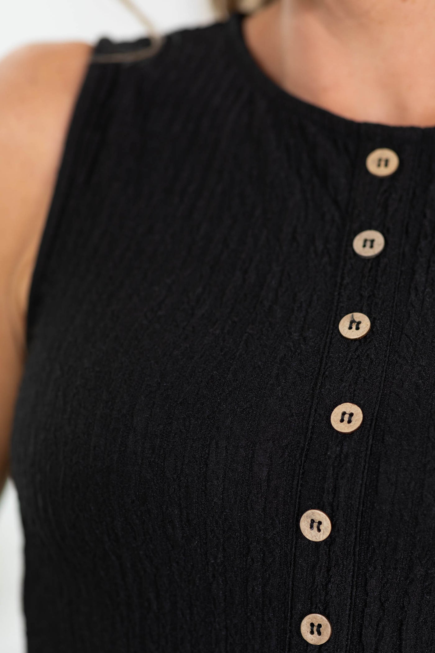 Textured Mock Button Sleeveless Knit Top