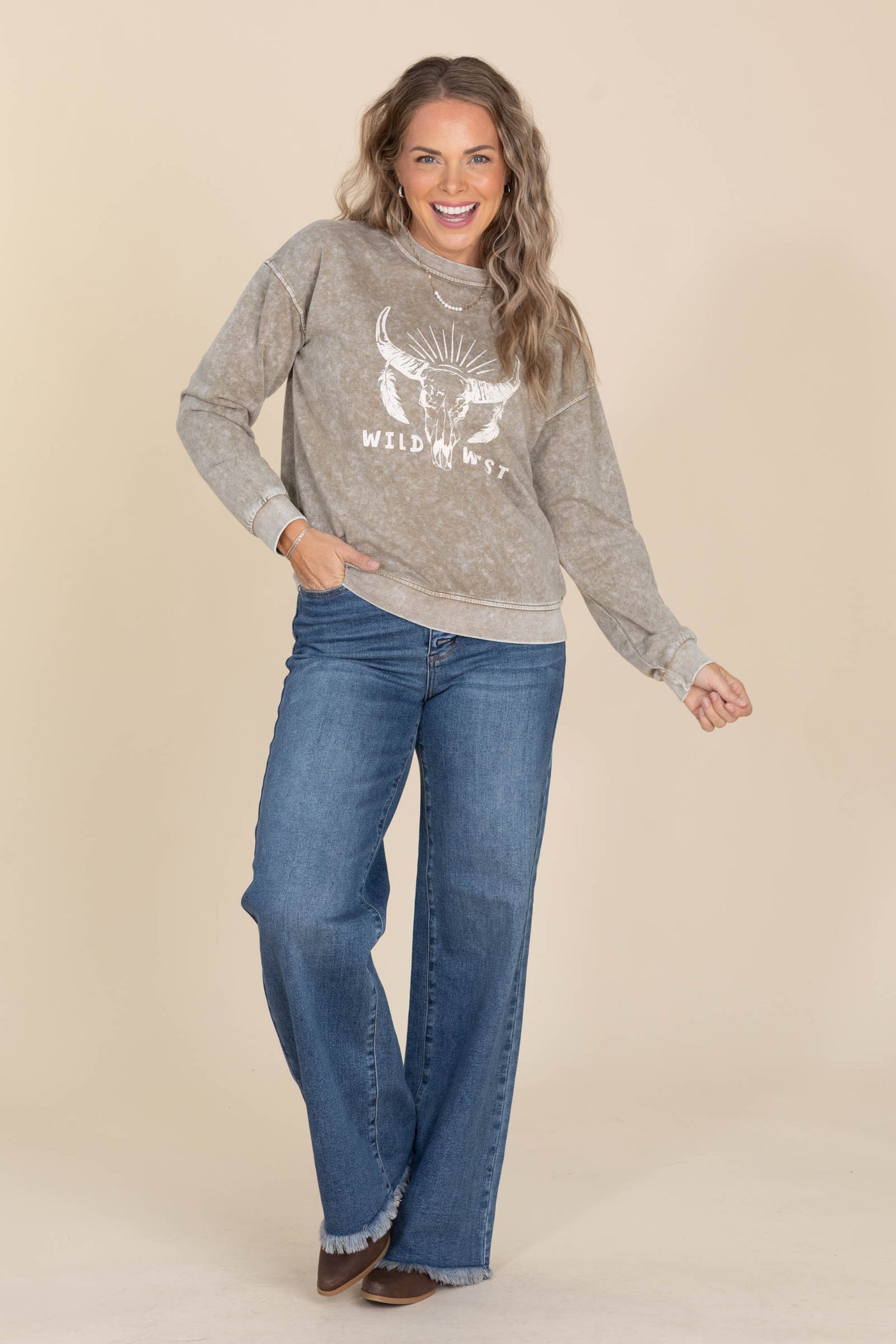 Light Mocha Wild West Graphic Knit Sweater
