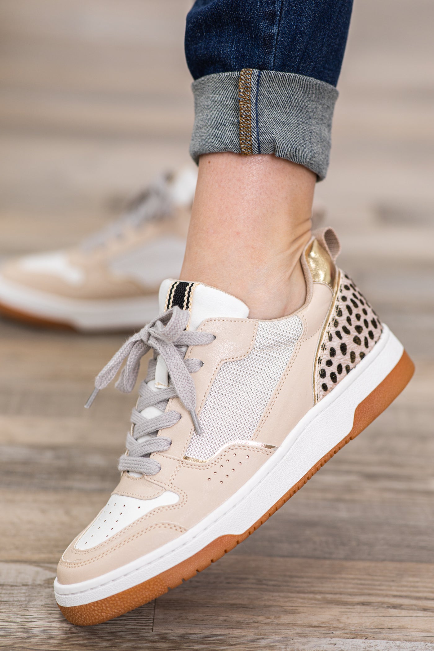 Gold Cheetah and Faux Leather Sneakers