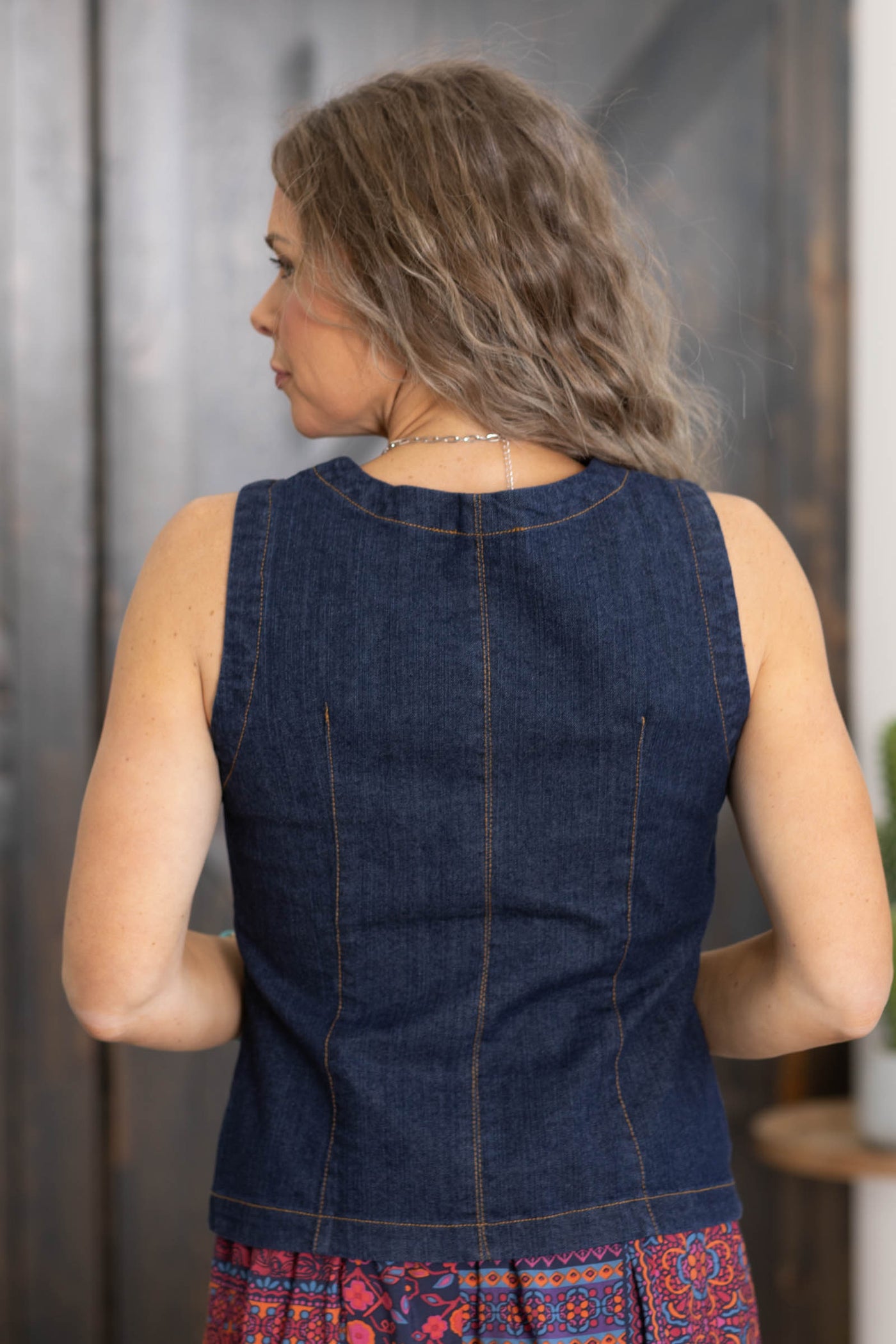 Denim Sleeveless Button Down Vest