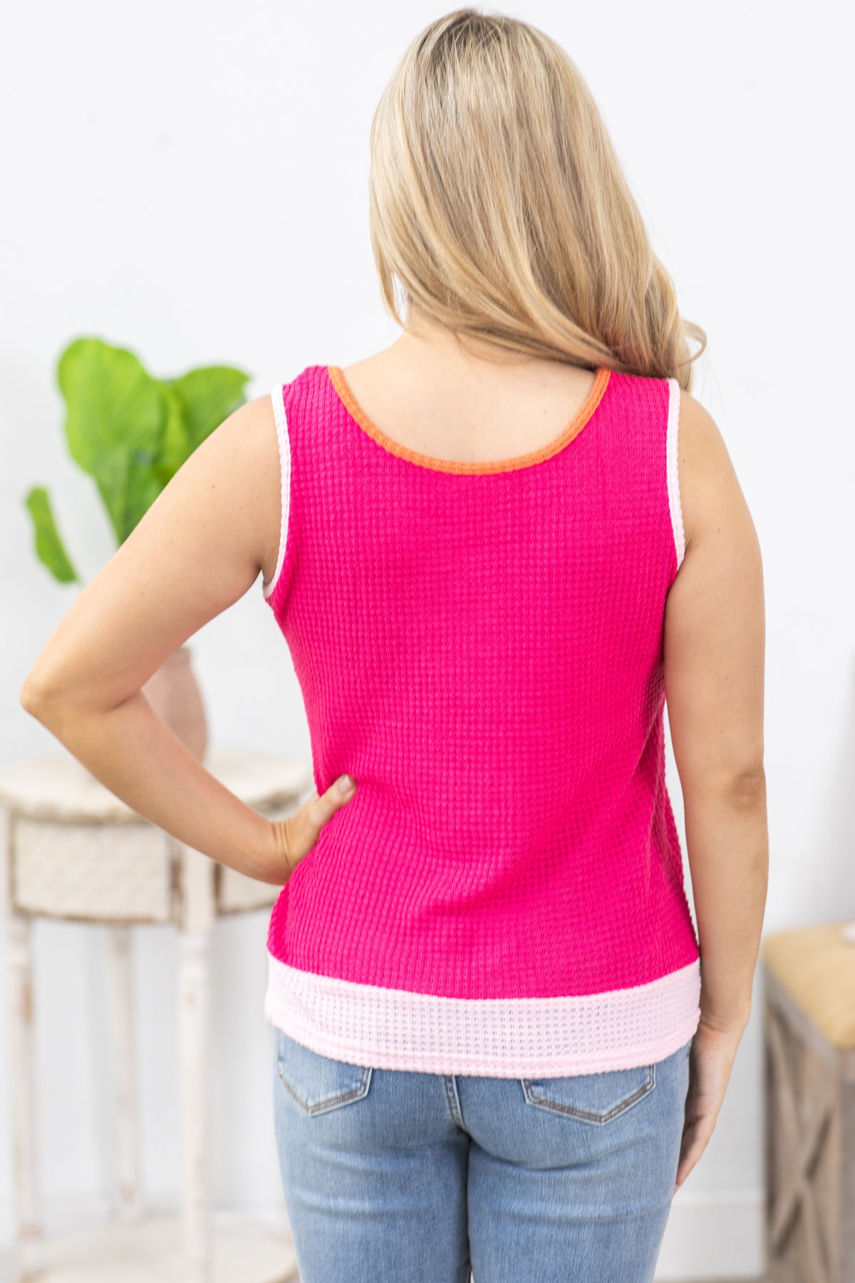Pink Colorblock Top Hot Pink Colorblock Waffle Knit Tank Top · Filly Flair